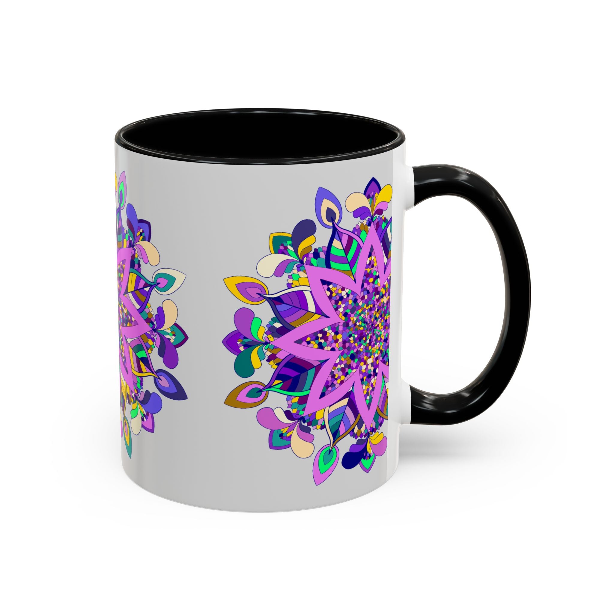 Mug with Hand-Drawn Mandala Art on Light Grey Background