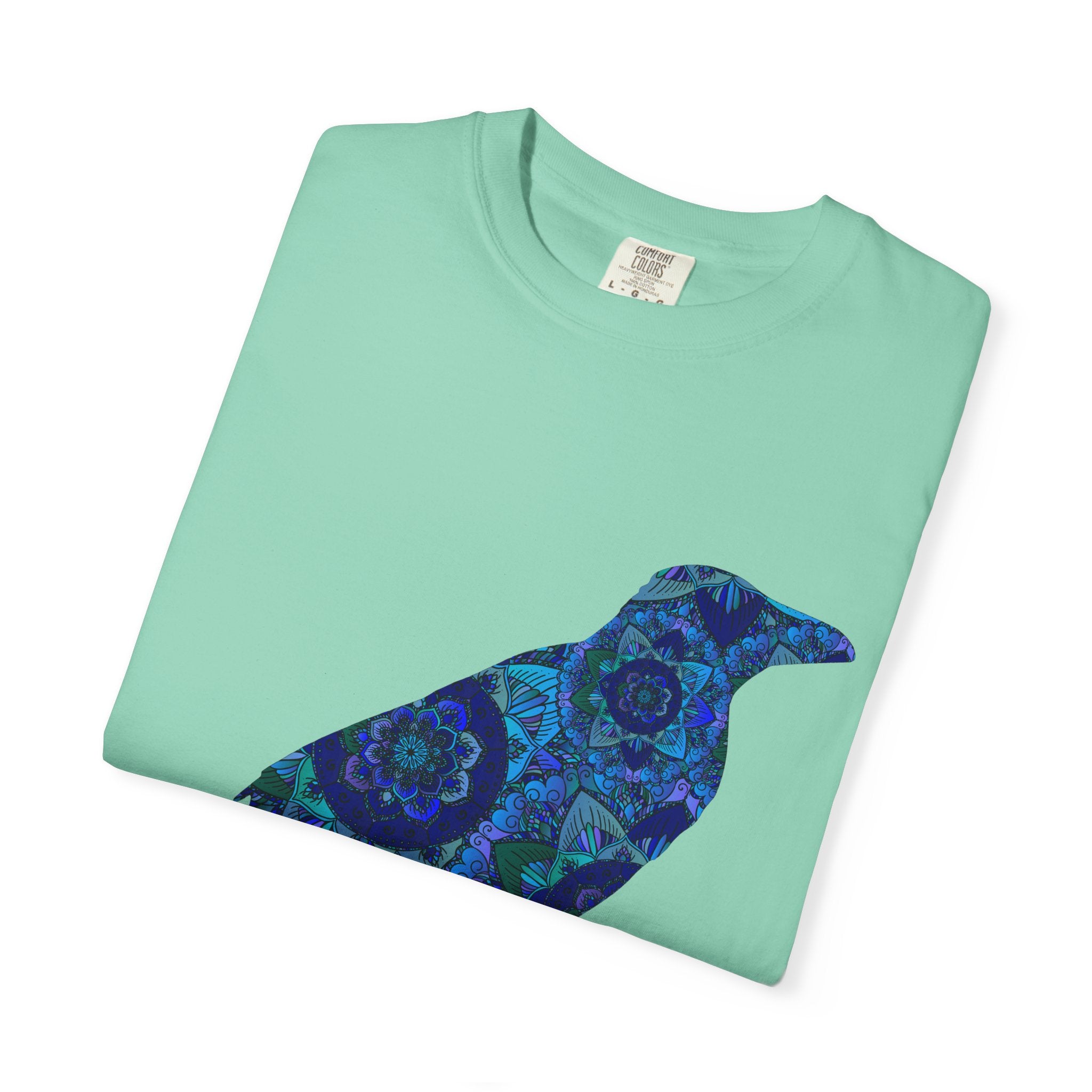 Maglietta con stampa corvo mandala blu — Maglietta grafica con corvo Inner Protection