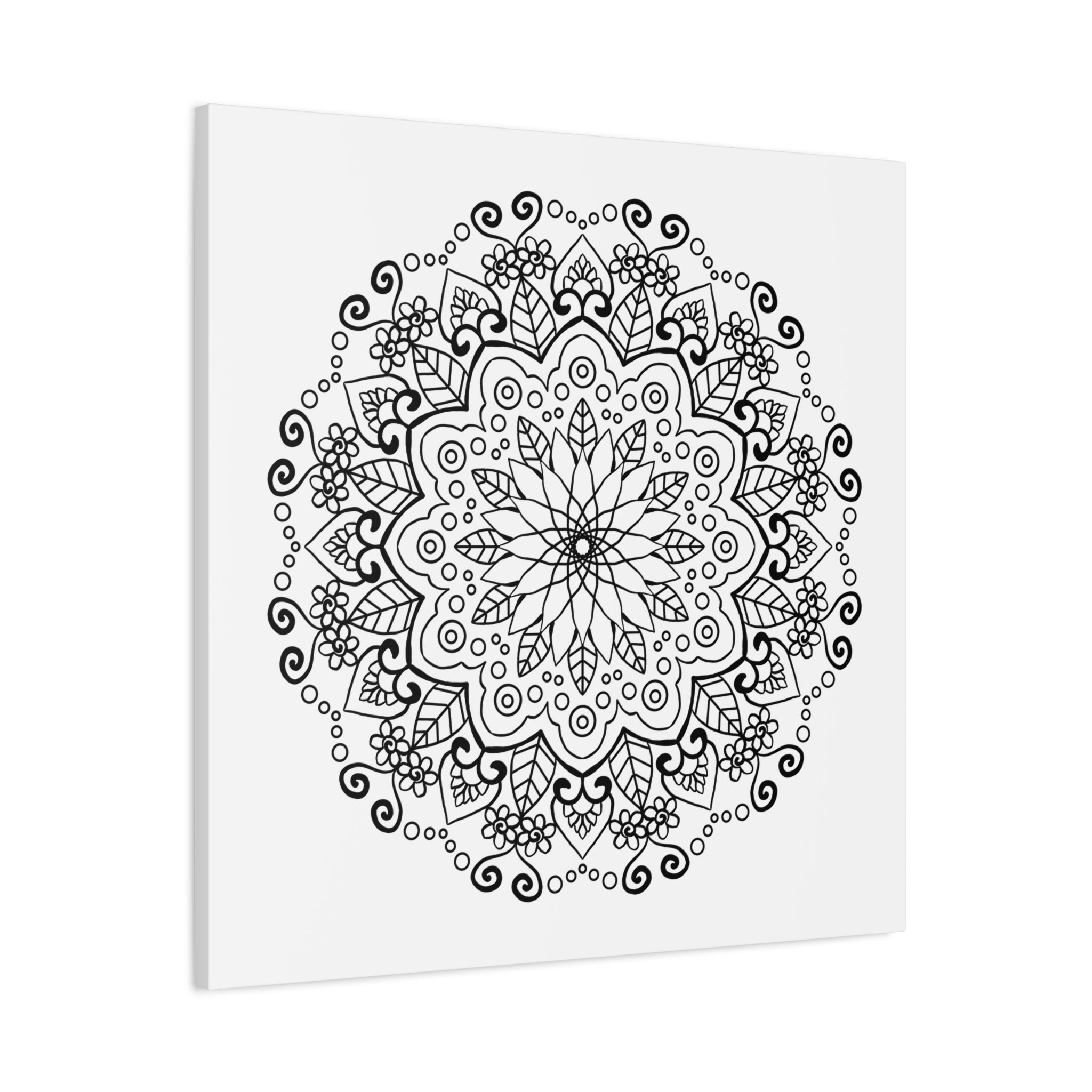 Handmade Mandala Art in Black & White on Matte Canvas, Stretched to 125 Inches - Elegant Wall Décor for Home or Office