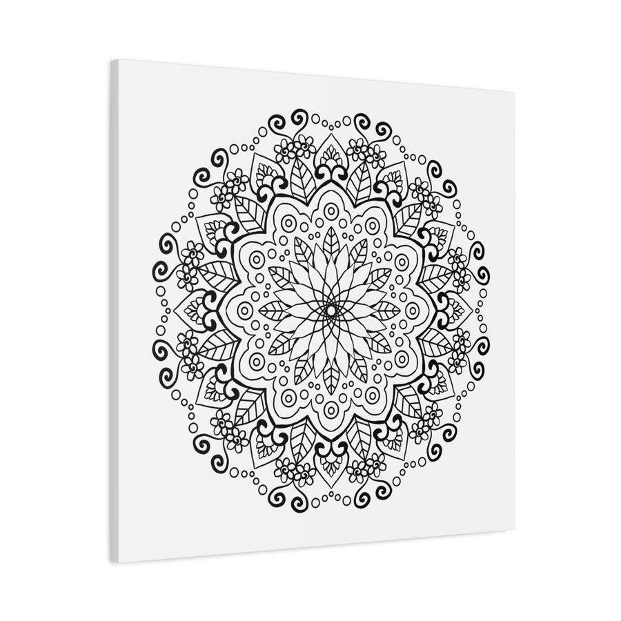 Handmade Mandala Art in Black & White on Matte Canvas, Stretched to 125 Inches - Elegant Wall Décor for Home or Office
