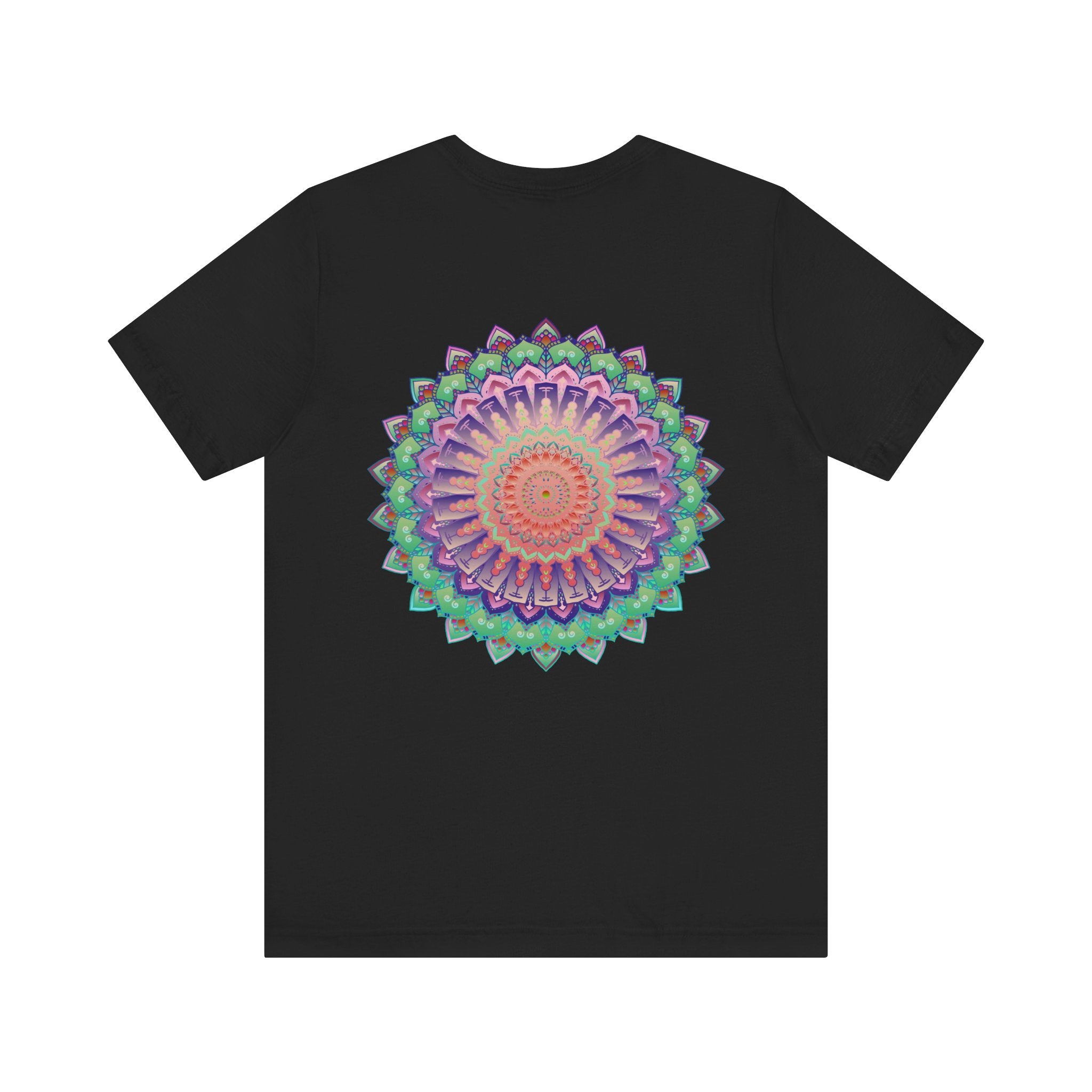 A colorful mandala tee with intricate designs, symbolizing spiritual peace and harmony