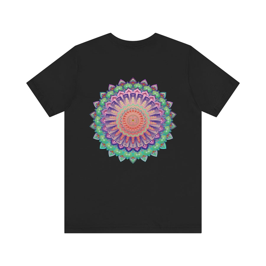 A colorful mandala tee with intricate designs, symbolizing spiritual peace and harmony