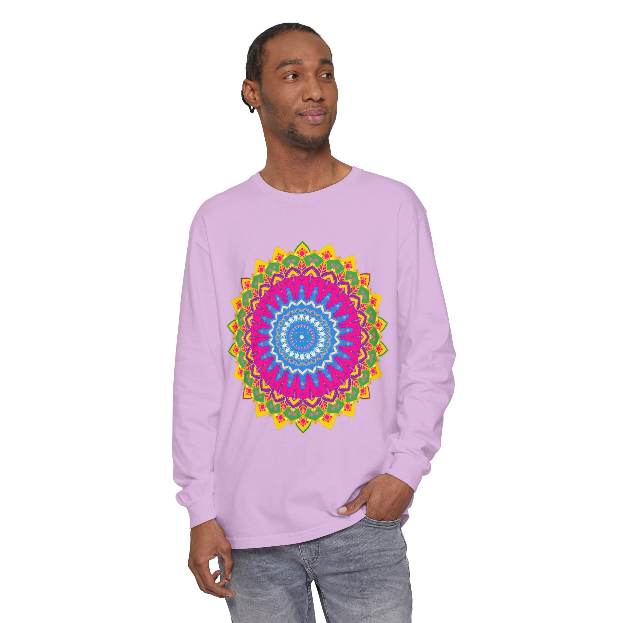 Stylish and Colorful Long Sleeve T-Shirt with Mandala Artwork