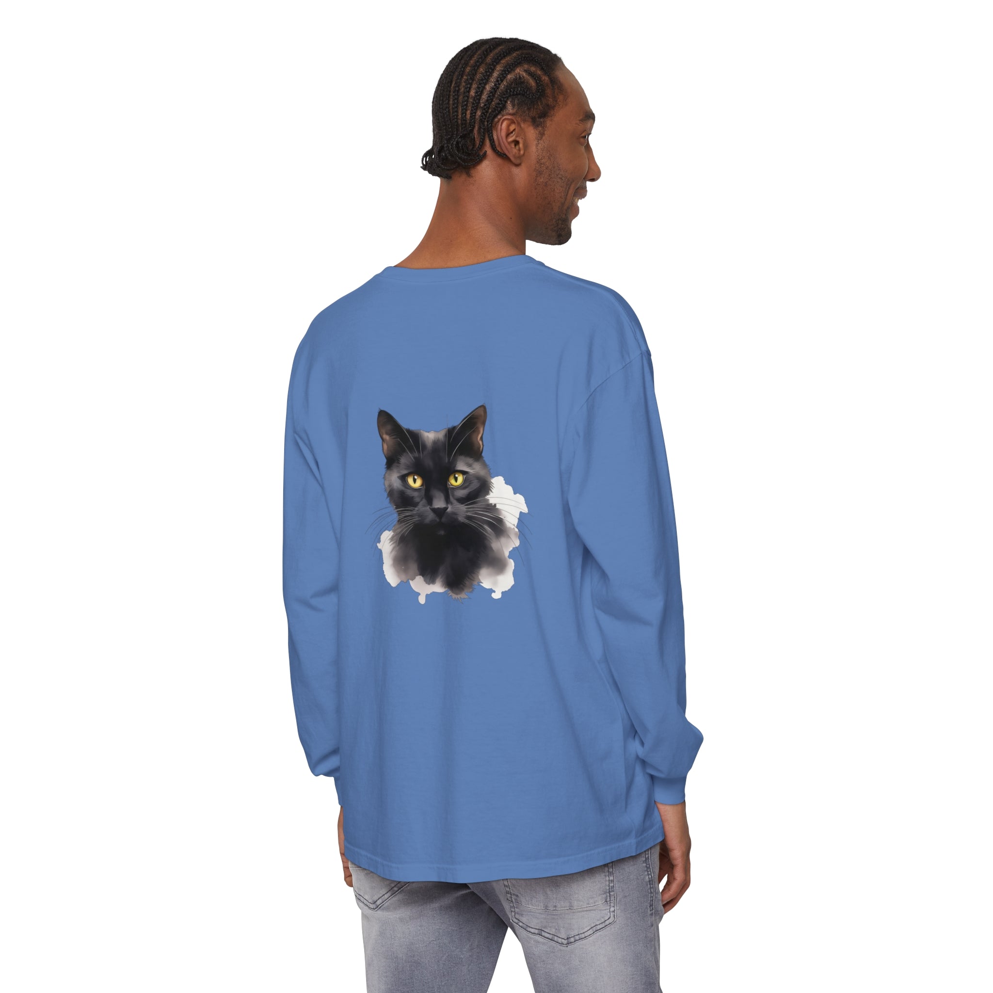 Black Cat Portrait Long Sleeve Shirt for Men and Women