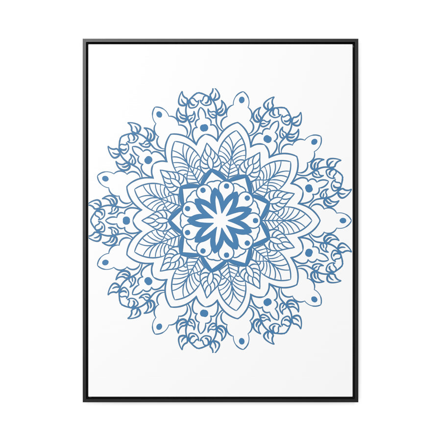Handmade steel blue mandala design wall art on gallery canvas wraps in vertical frame, perfect for adding a unique and intricate touch to any space