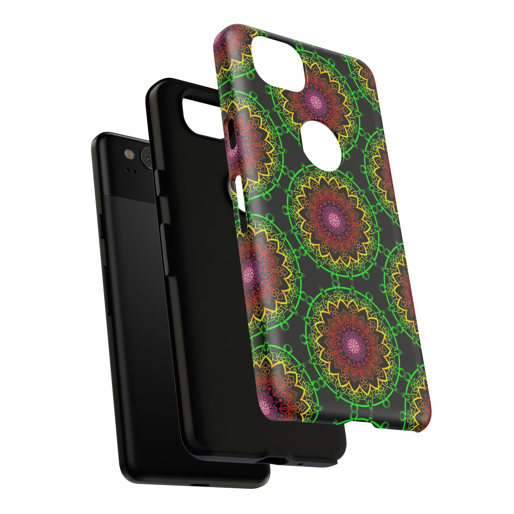 Custodia per telefono con mandala artistica, motivi audaci e stile moderno
