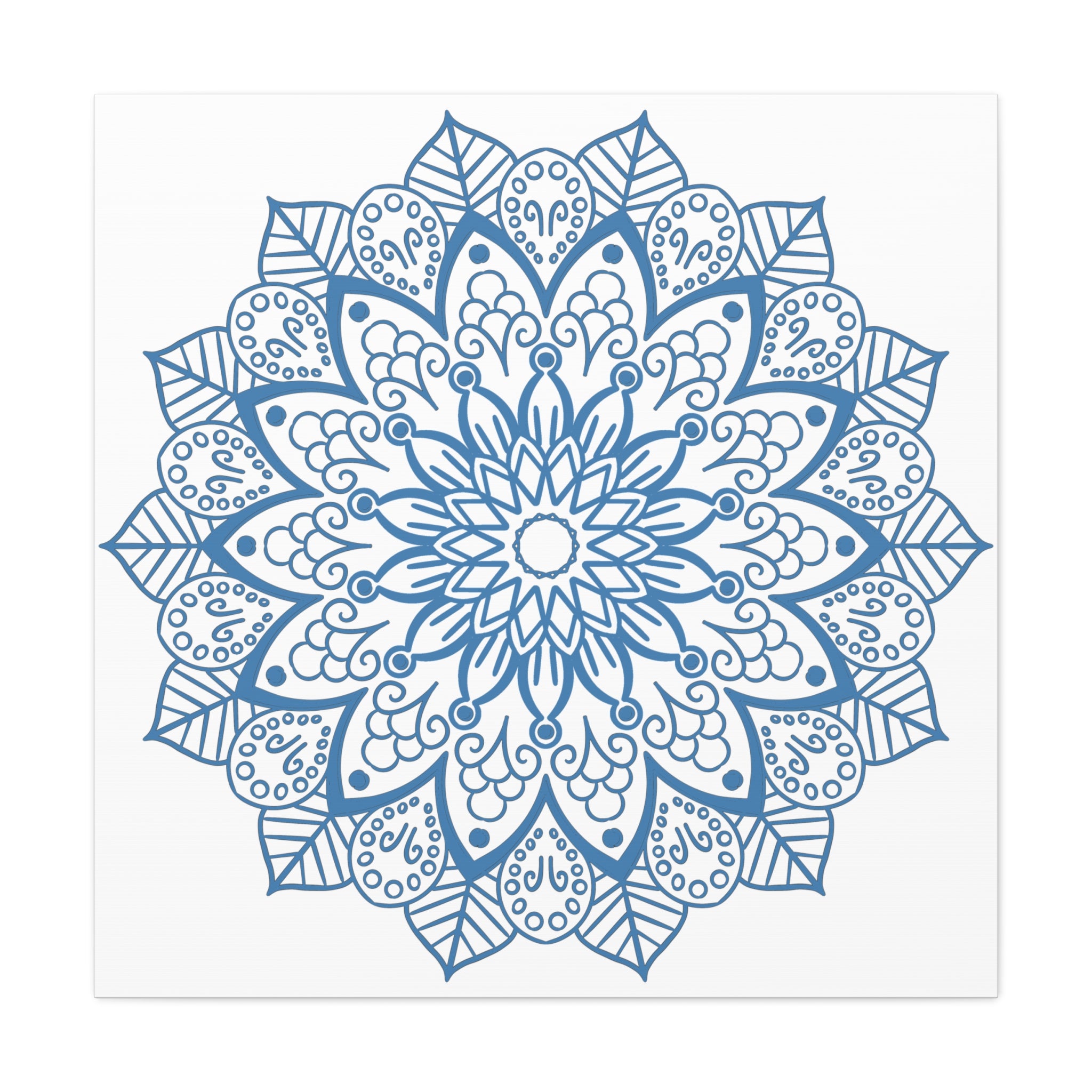 Beautiful handmade mandala art with steel blue design on matte canvas