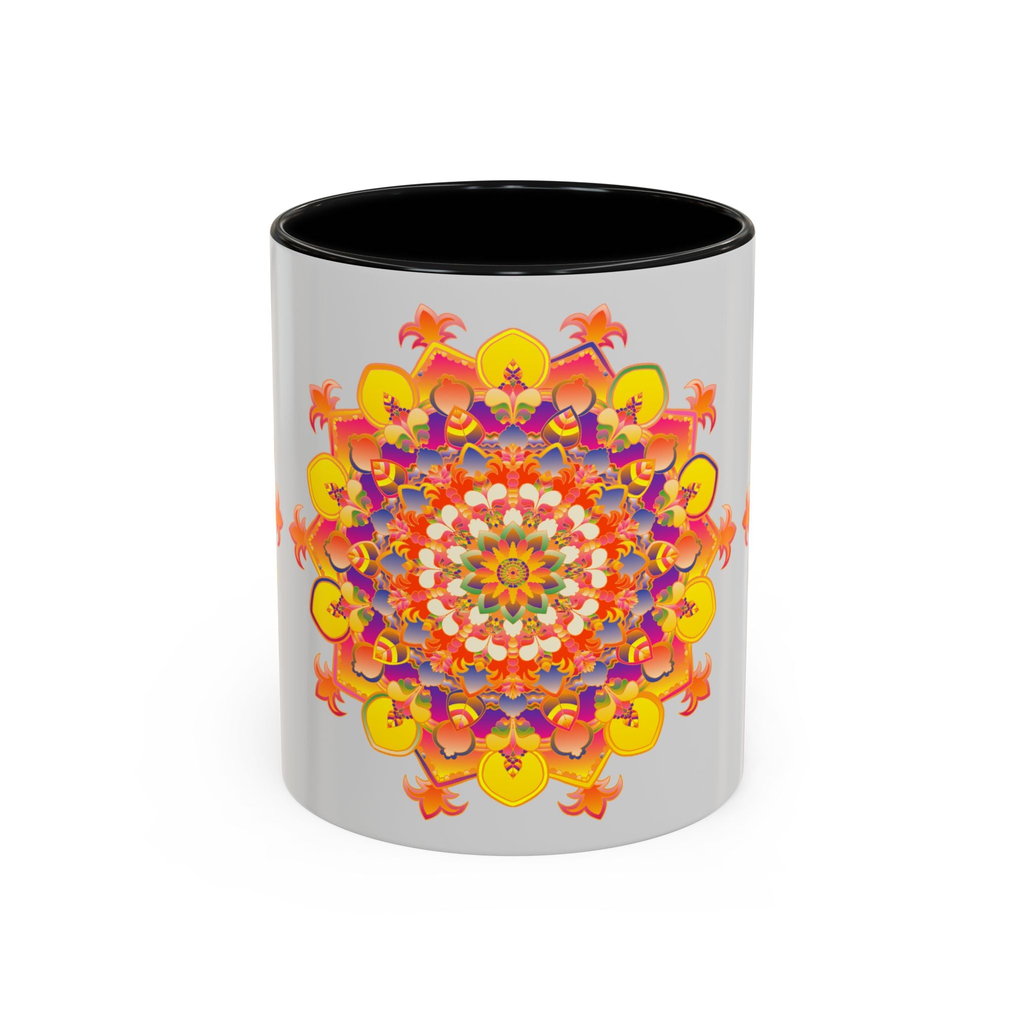 Vibrant mandala mug featuring colorful and intricate art design for a unique and eye-catching drinking experience