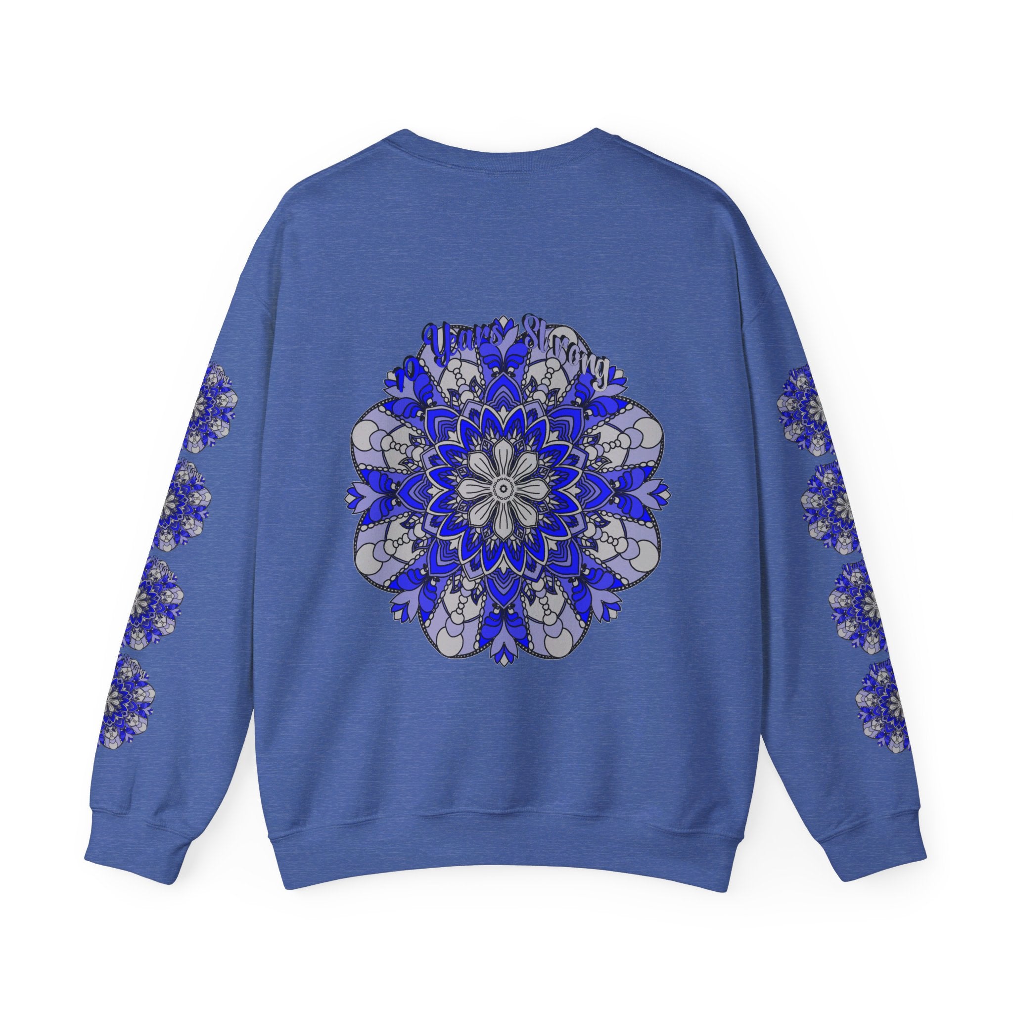 10th Anniversary 10 Years Strong Unisex Sweatshirt in Navy Lifestyle Shot on Group of Friends
