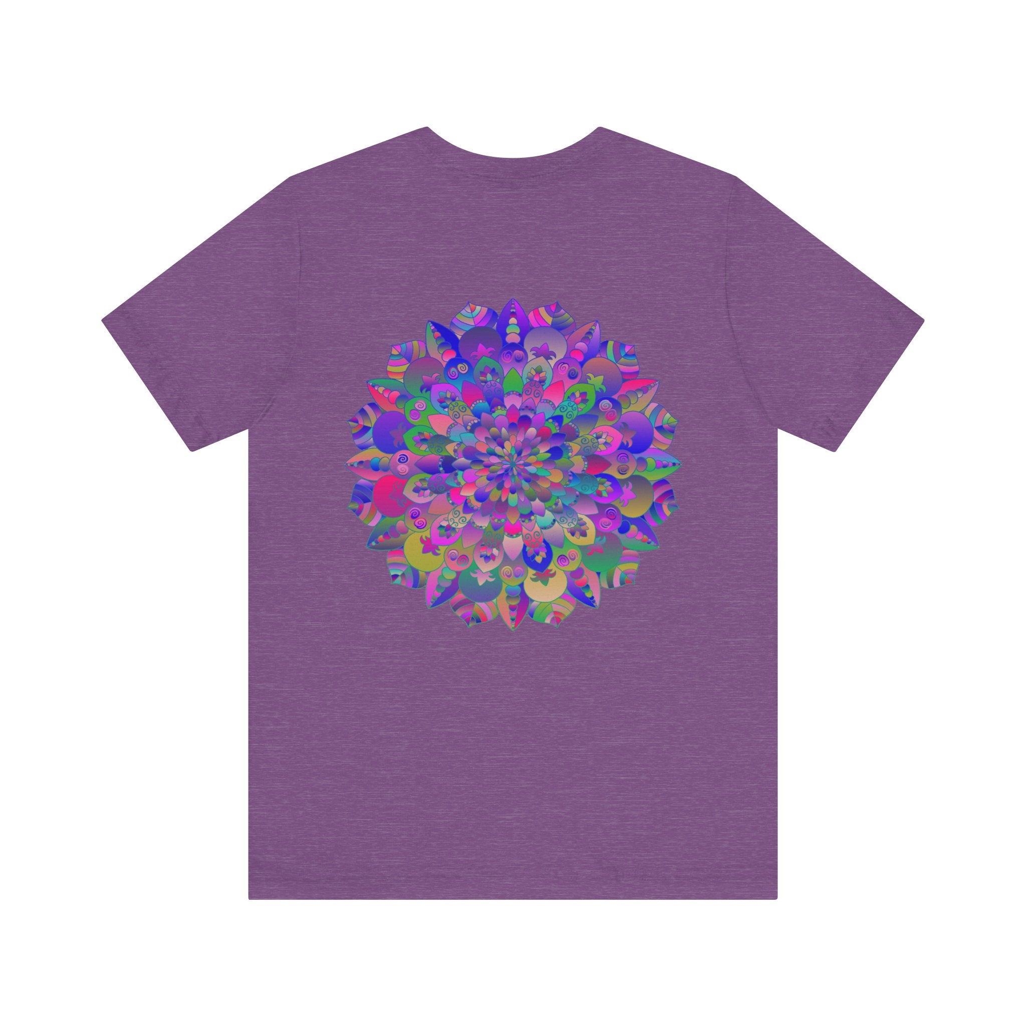 A colorful and intricate mandala design adorns this vibrant tee, symbolizing spiritual peace and harmony