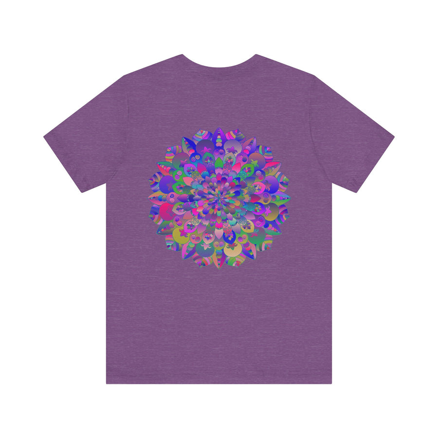 A colorful and intricate mandala design adorns this vibrant tee, symbolizing spiritual peace and harmony