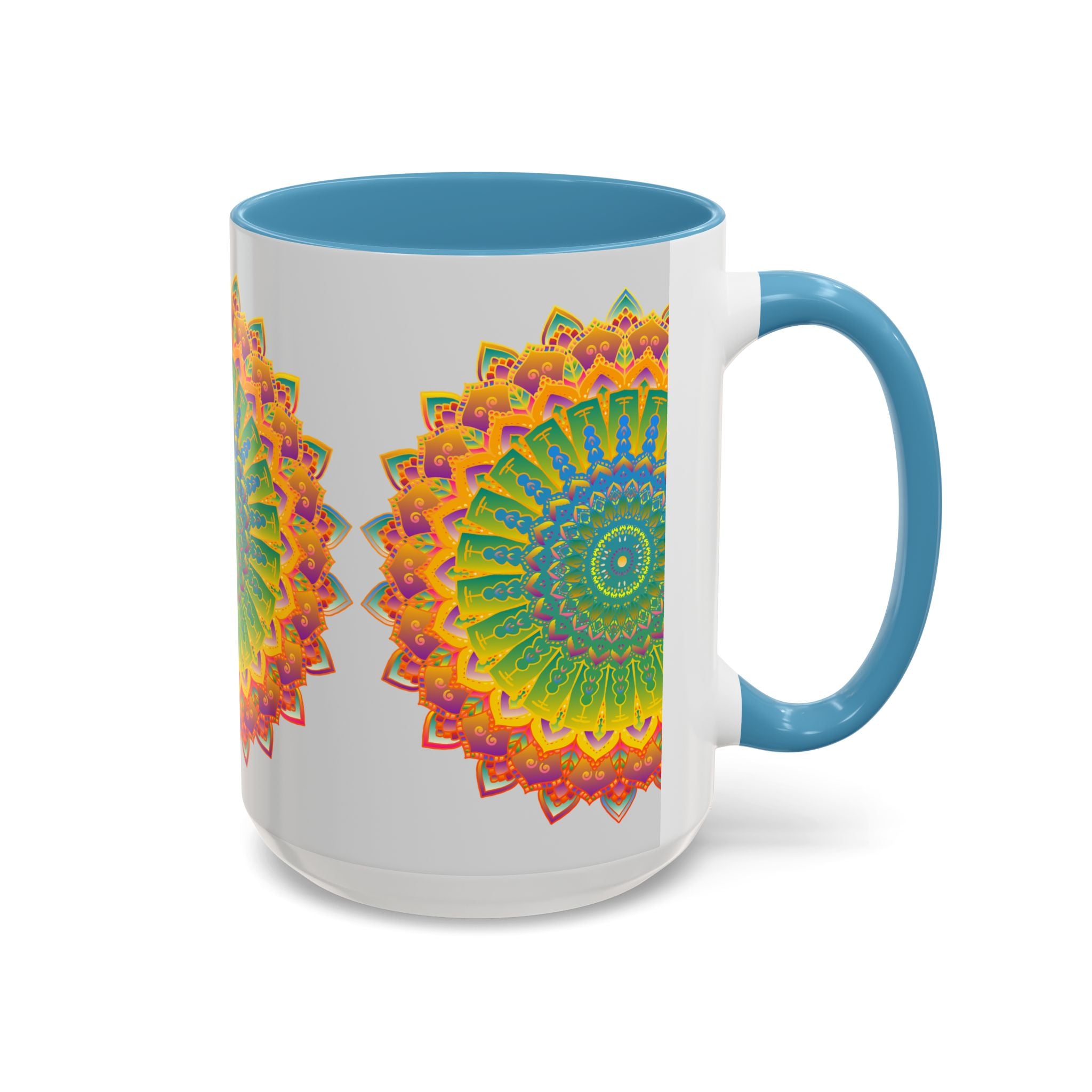 Artistic mandala design on a stylish ceramic coffee cup