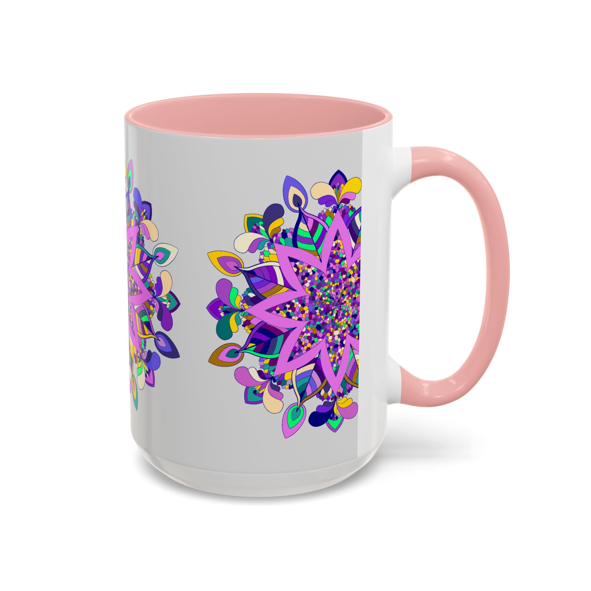Mug with Hand-Drawn Mandala Artwork on Light Grey Background