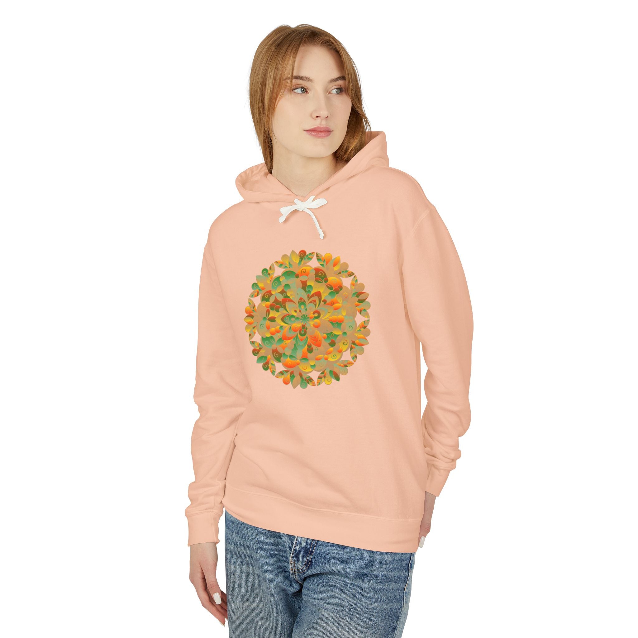 Vibrant Floral Mandala Unisex Lightweight Hoodie