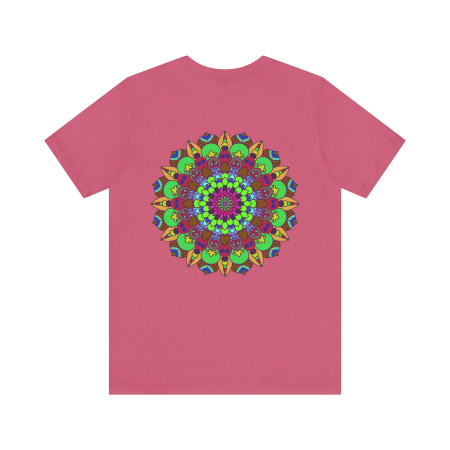 A beautiful, colorful mandala t-shirt featuring peaceful and harmonious design