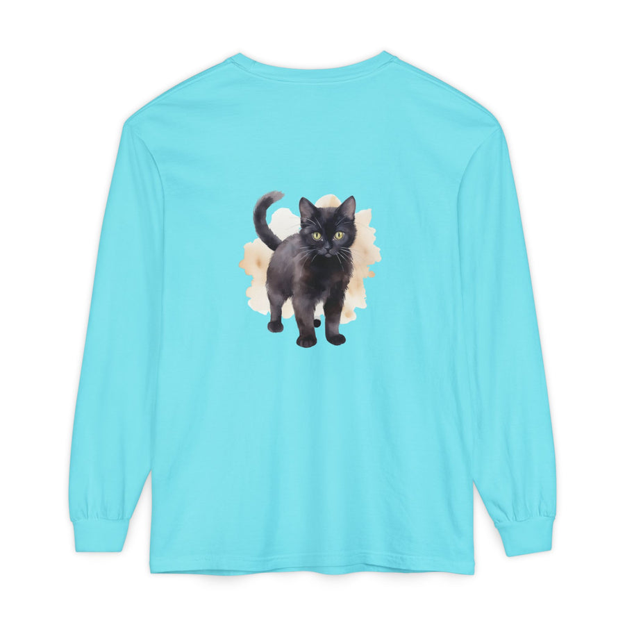 Full Sleeve Tee | Black Cat Watercolor - Unisex