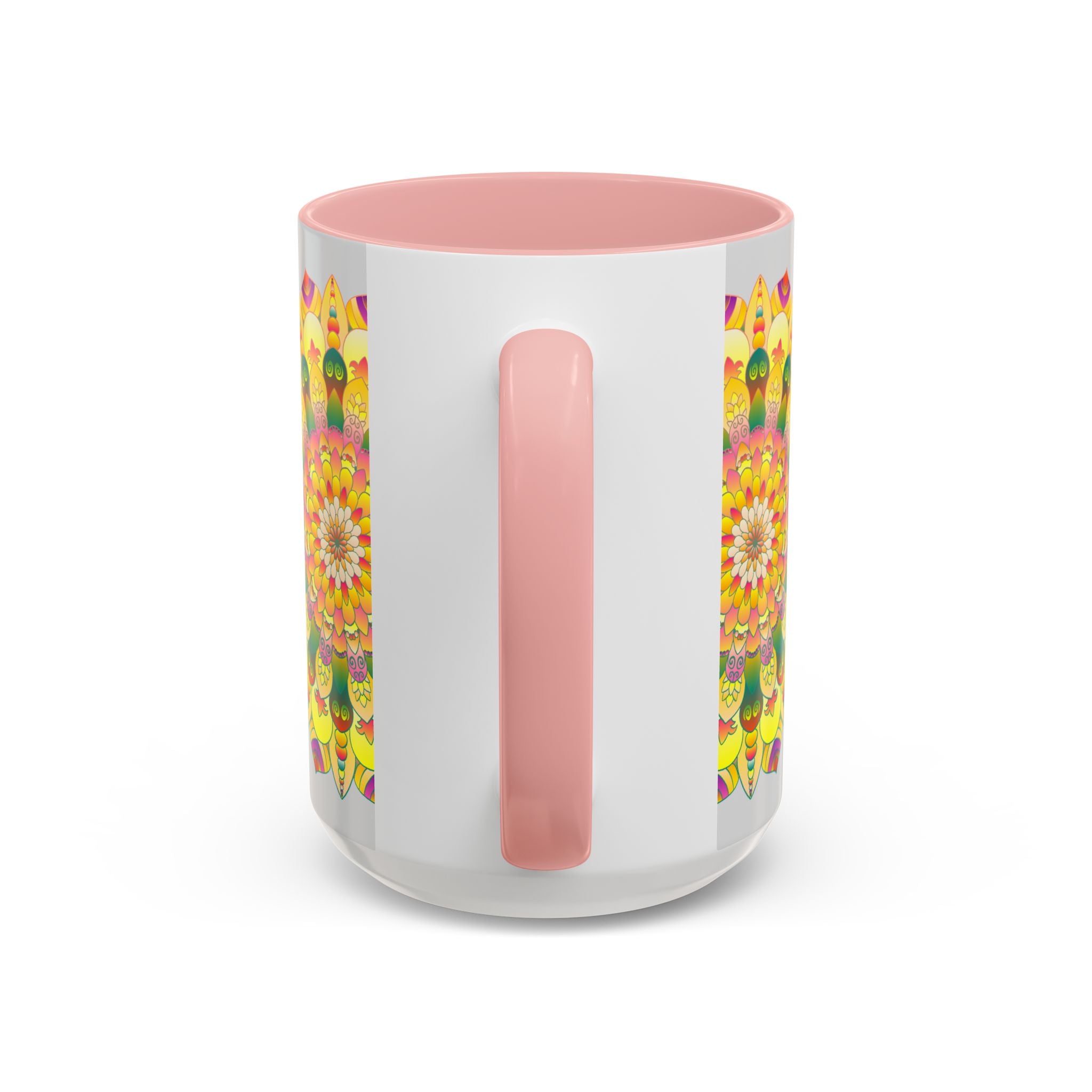 Unique coffee mug with a stunning and colorful floral mandala