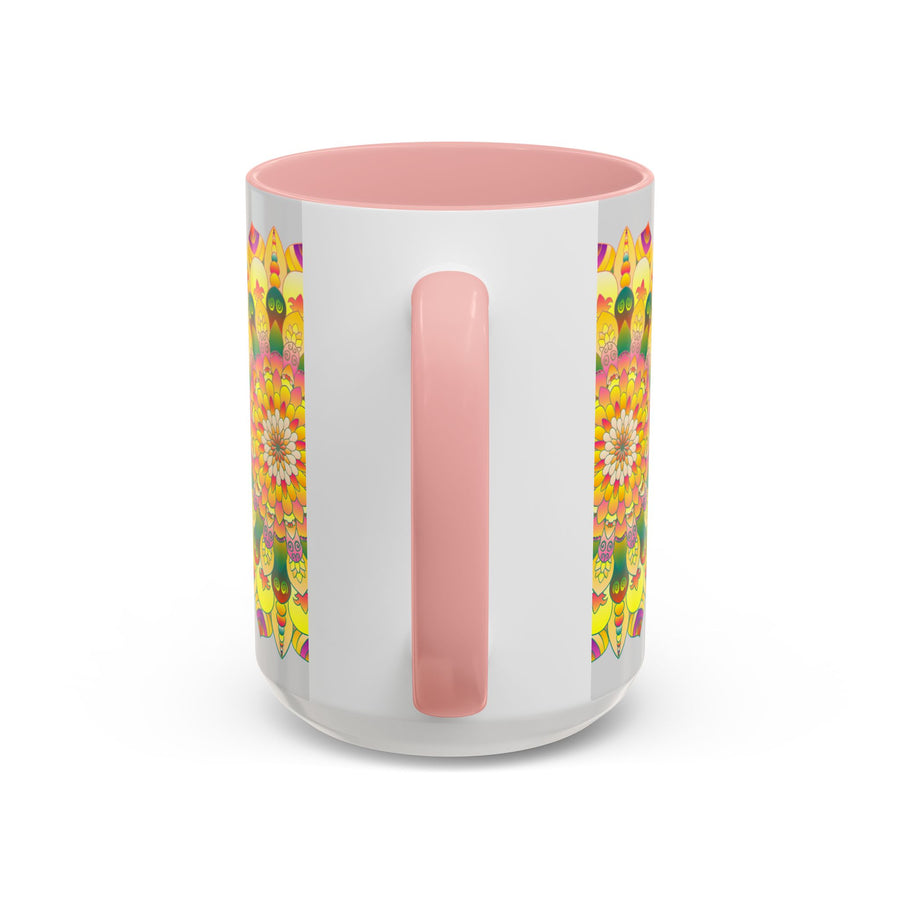 Unique coffee mug with a stunning and colorful floral mandala