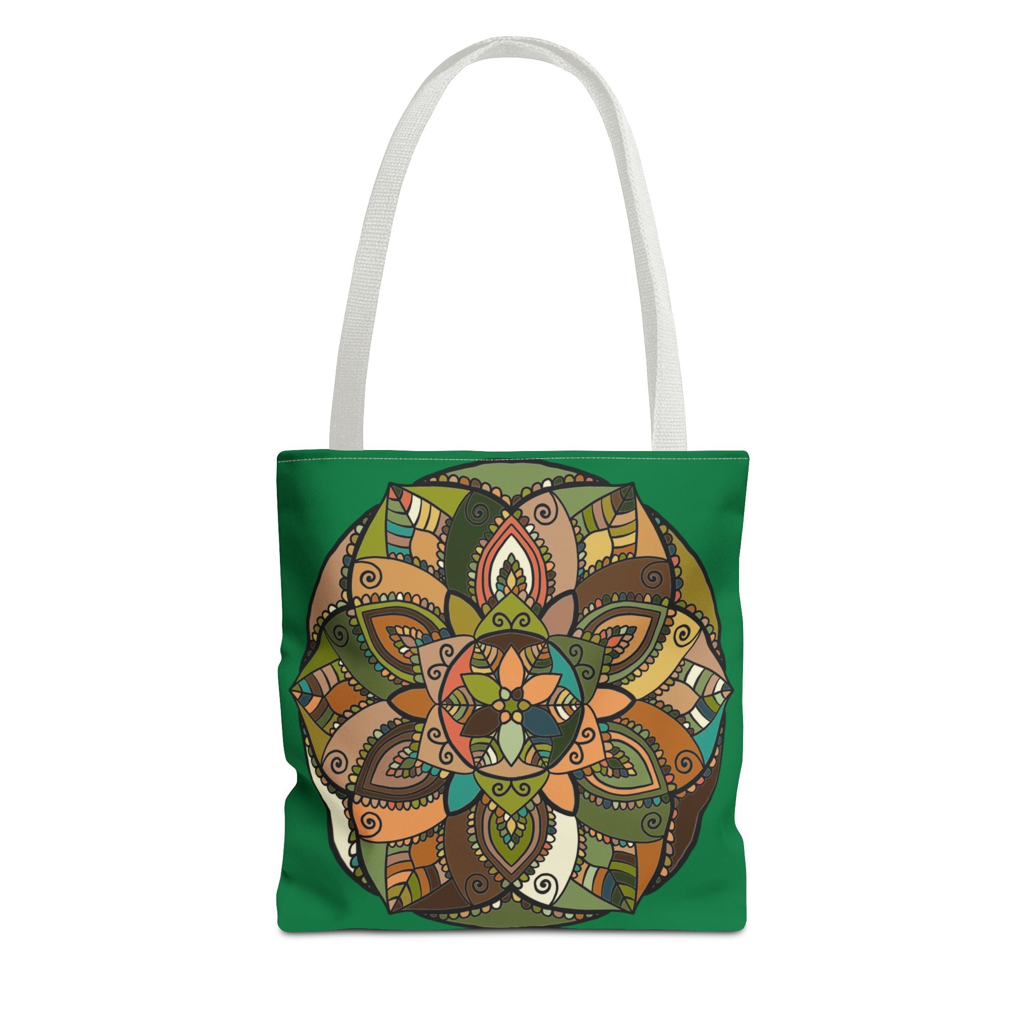 Boho Mandala Tote Bag — Green Floral Pattern AOP Shopper