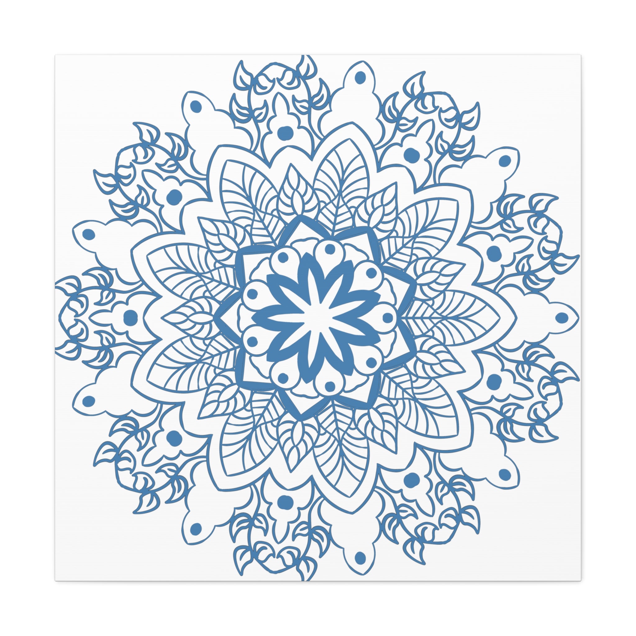 Beautiful handmade mandala design wall art in steel blue, made from matte canvas and stretched over a 125 inch frame