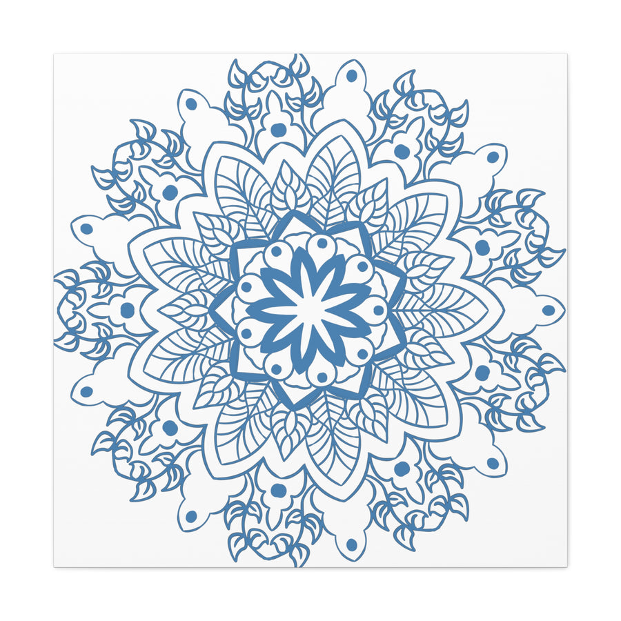 Beautiful handmade mandala design wall art in steel blue, made from matte canvas and stretched over a 125 inch frame