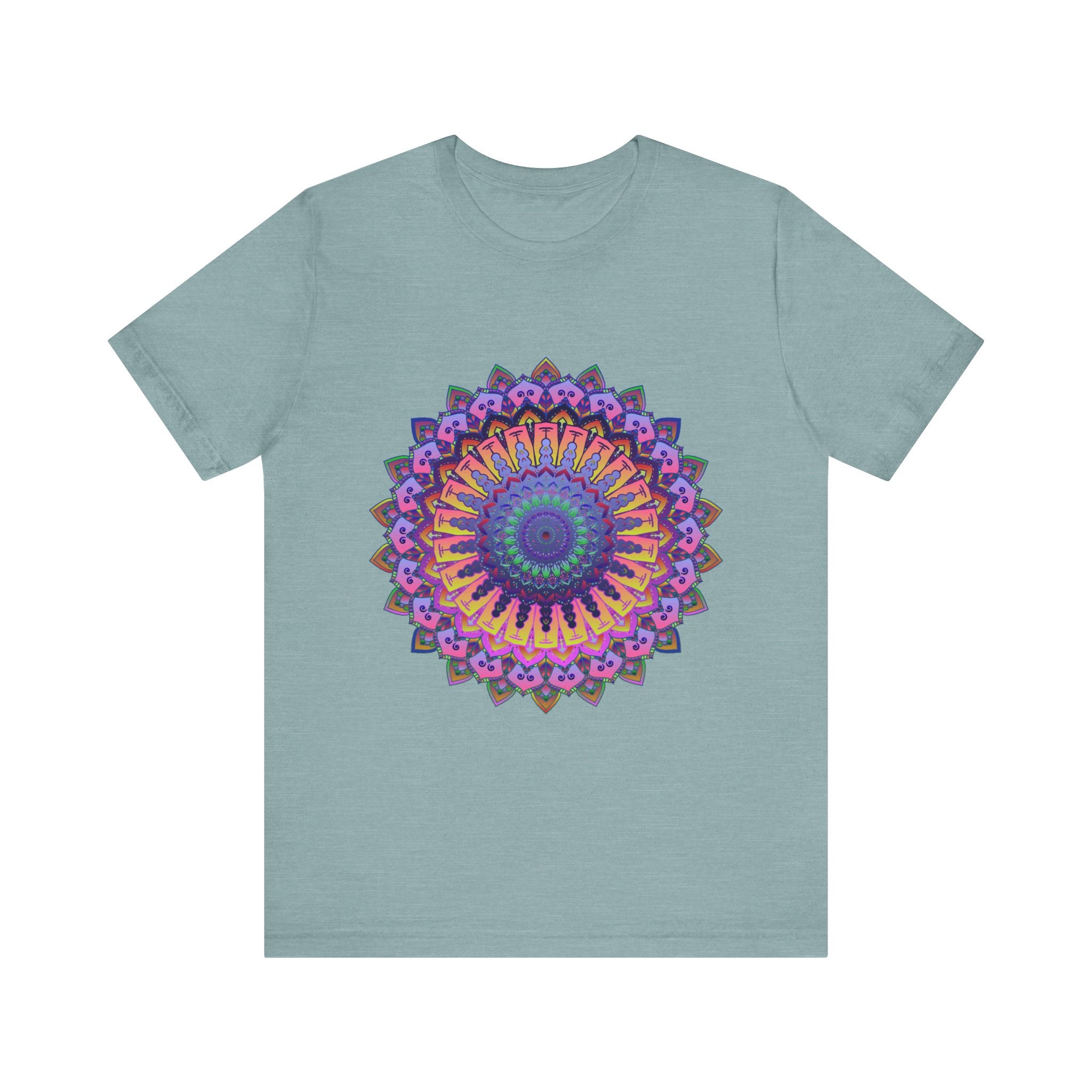 Intricate and colorful mandala pattern on meditation t-shirt
