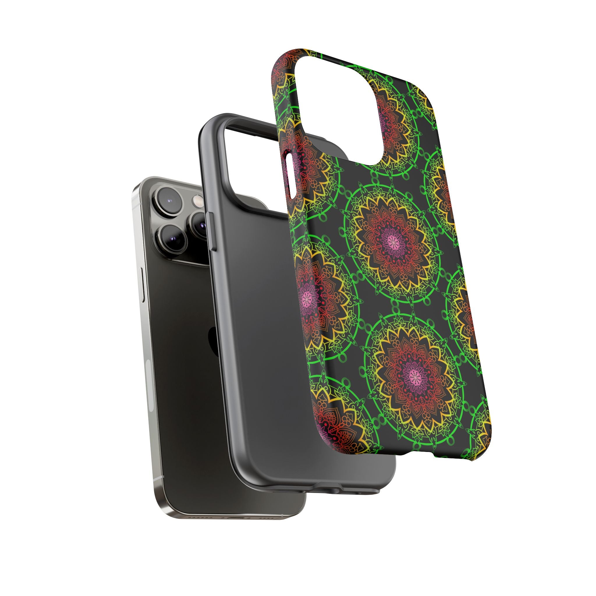 Custodia per telefono con mandala artistica, motivi audaci e stile moderno