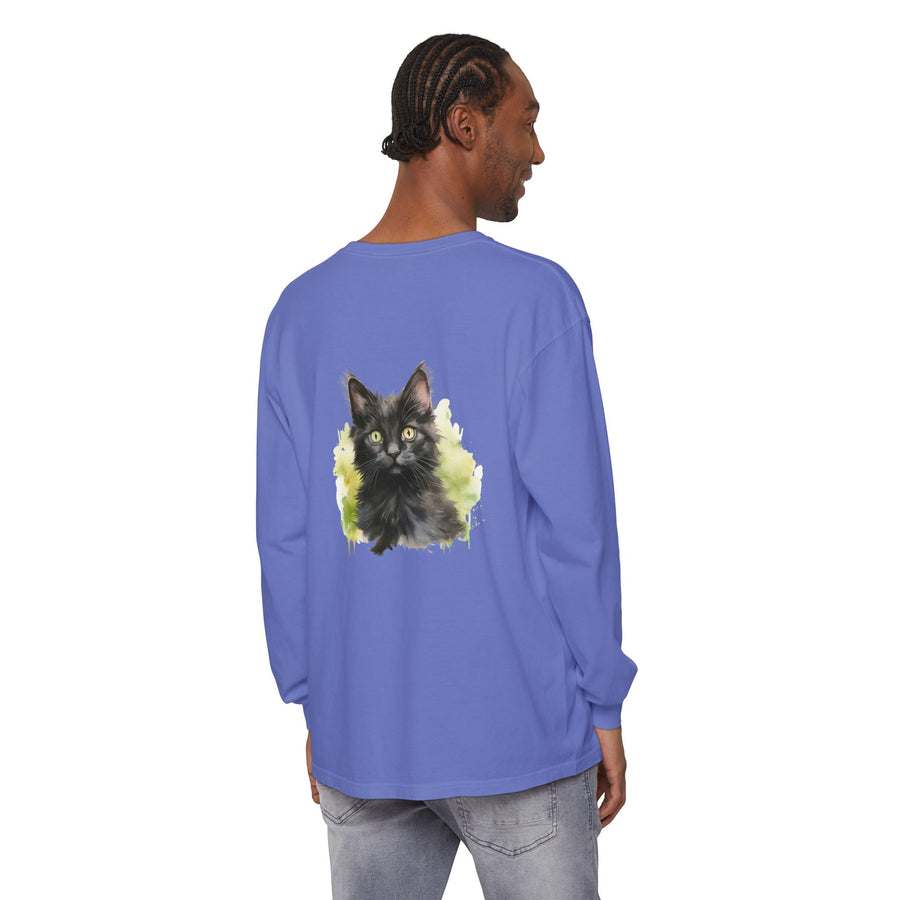 Full Sleeve Tee | Black Kitten Watercolor