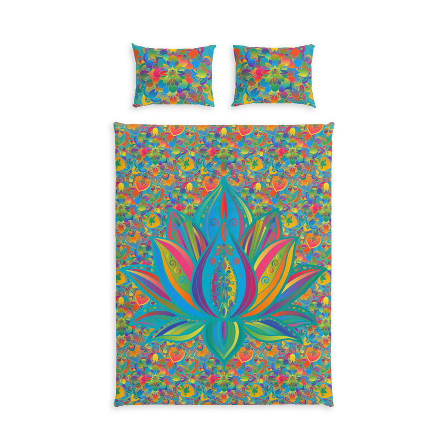 Lotus Bloom Cotton Bed Set – Vibrant Boho Floral Duvet Cover