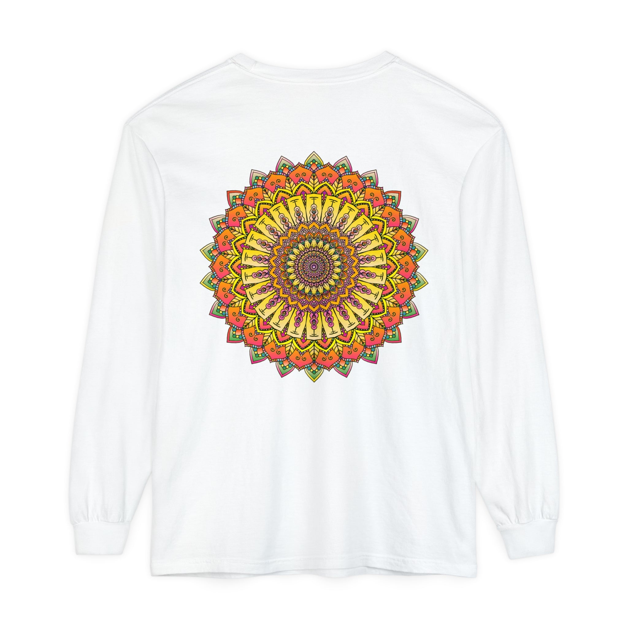 Intricate Mandala Unisex Long Sleeve T-Shirt featuring detailed mandala design in vibrant colors