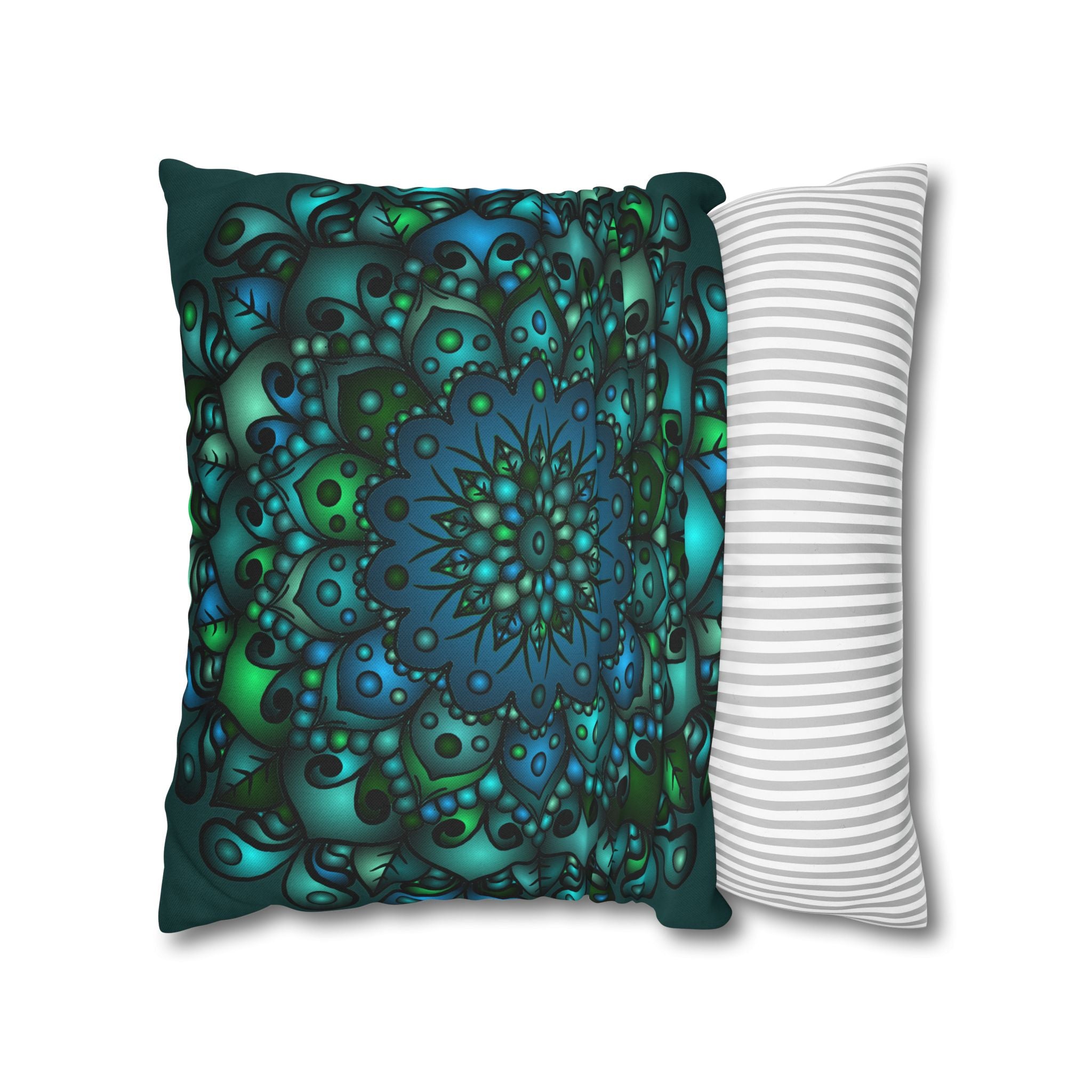 Handmade Mandala Design Pillowcase in Petroleum Green