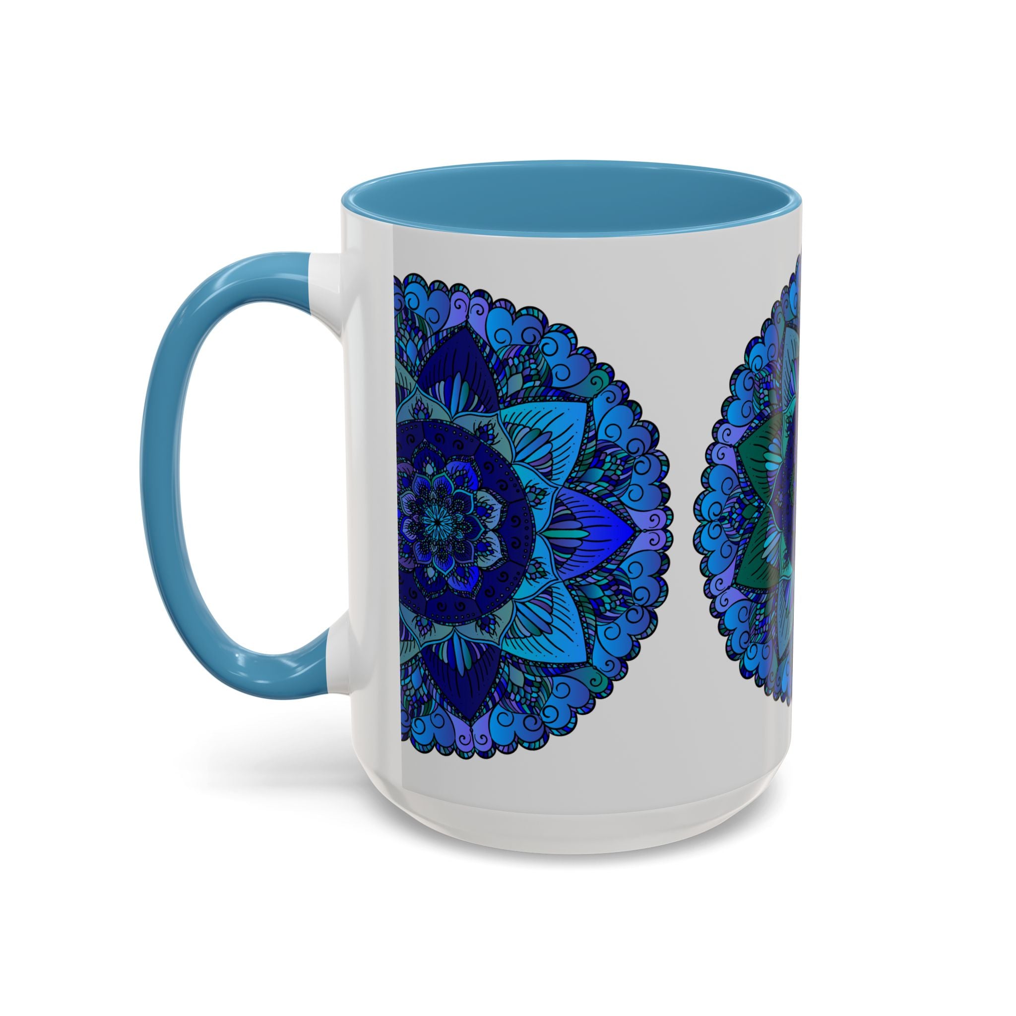 Artistic ceramic cup with a captivating blue and purple mandala pattern