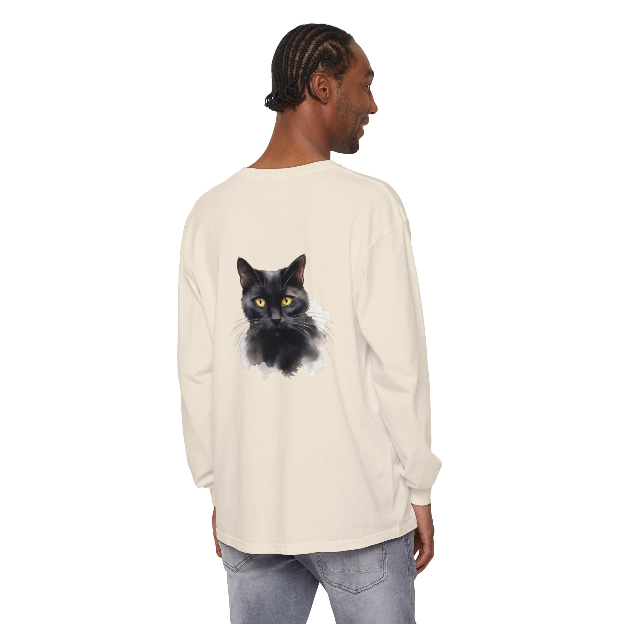 Black Cat Portrait Long Sleeve Tee for Men and Women