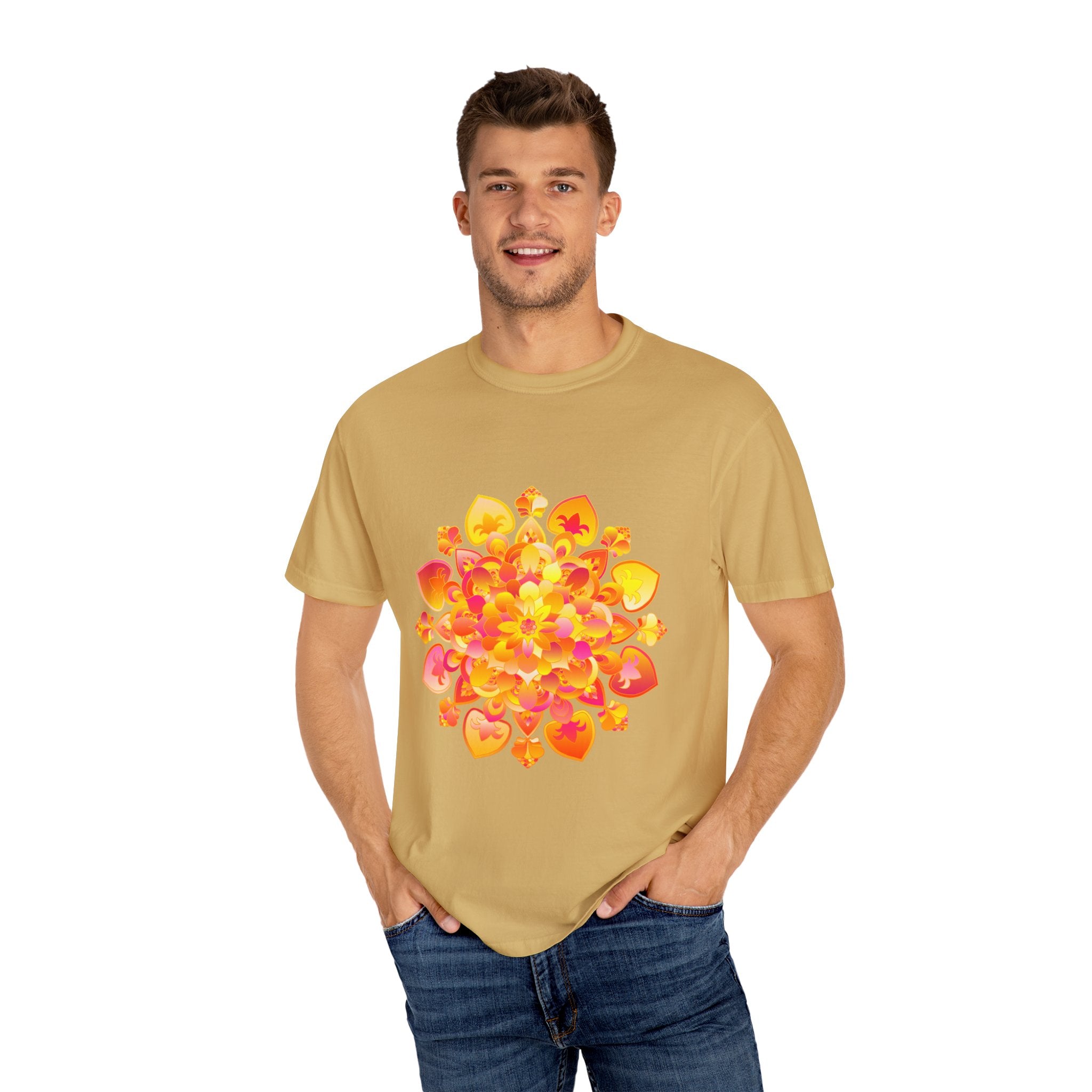 Handmade Mandala T-Shirt featuring intricate design, perfect for yoga and meditation, suitable for both men and women