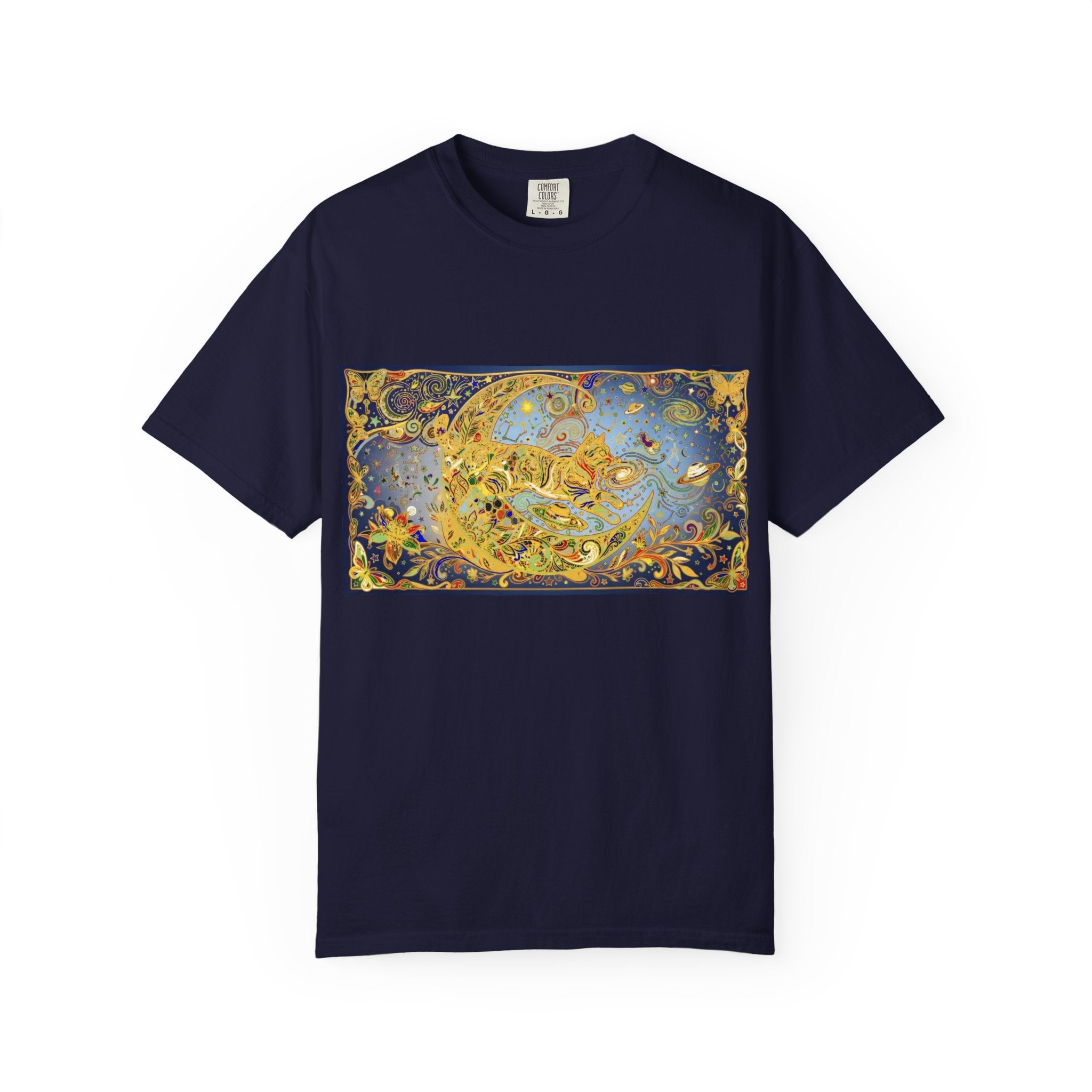 Crescent Cat & Moon T-Shirt — Vintage Celestial Tee