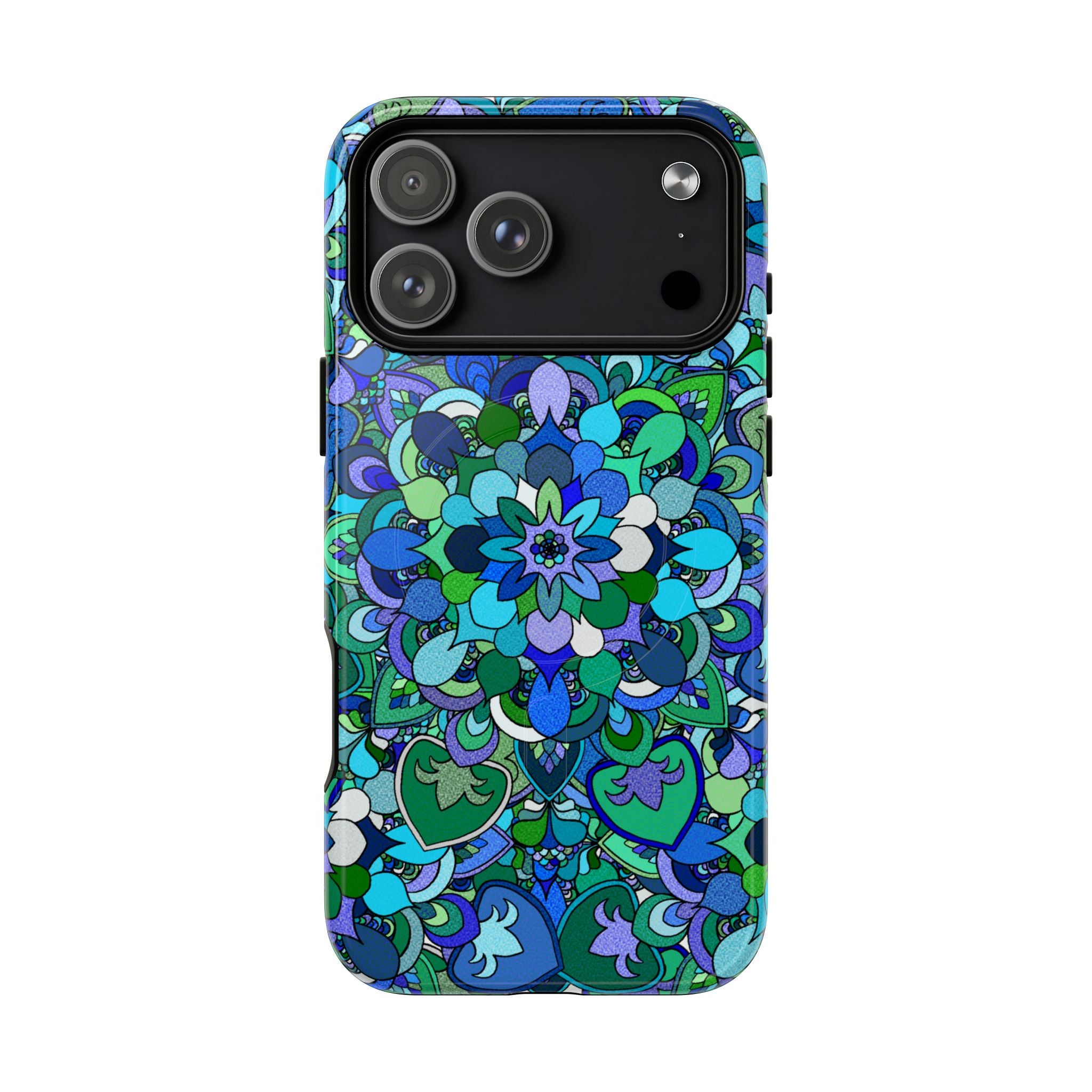 Cover Rigida Magnetica per Telefono con Mandala Floreale — Motivo Blu Verde