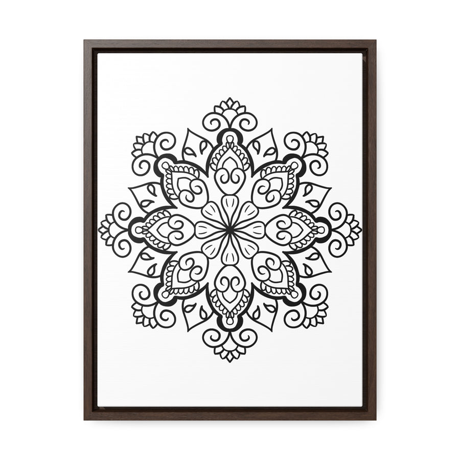 Handmade Mandala Art in Black and White on Vertical Frame