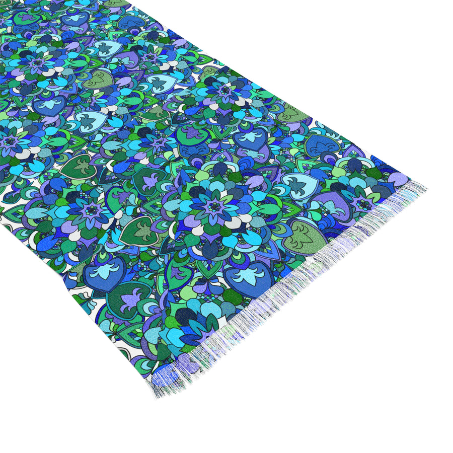 Blue Mandala Flower Light Scarf — Floral Patterned Wrap