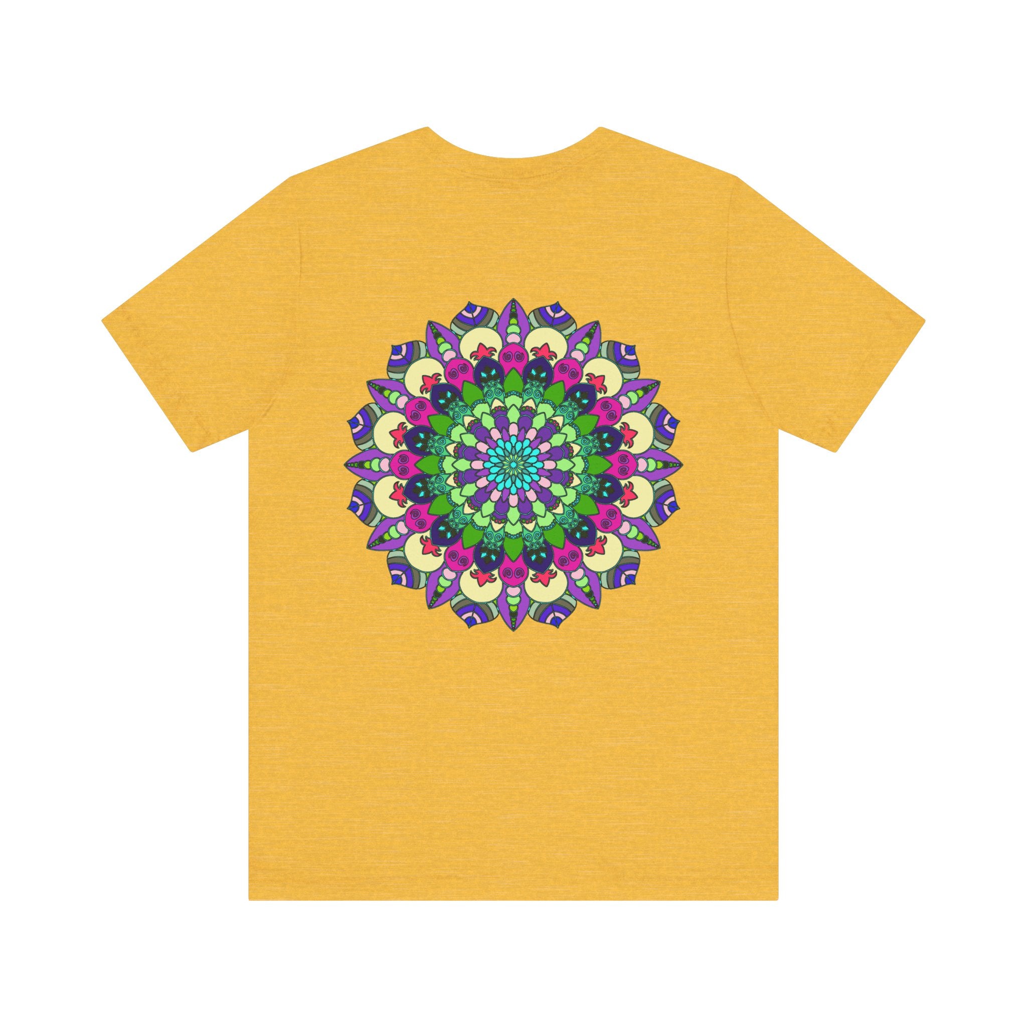 Colorful mandala tee with intricate design representing spiritual peace and harmony