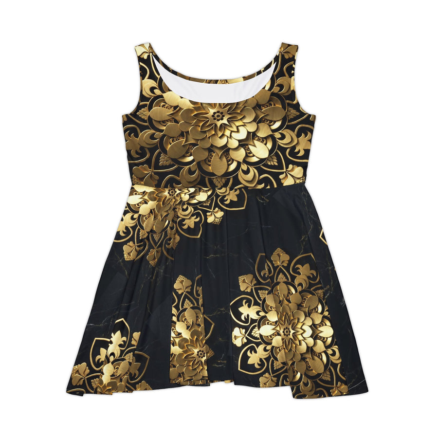 Gold Floral Skater Dress — Metallic Mandala Print