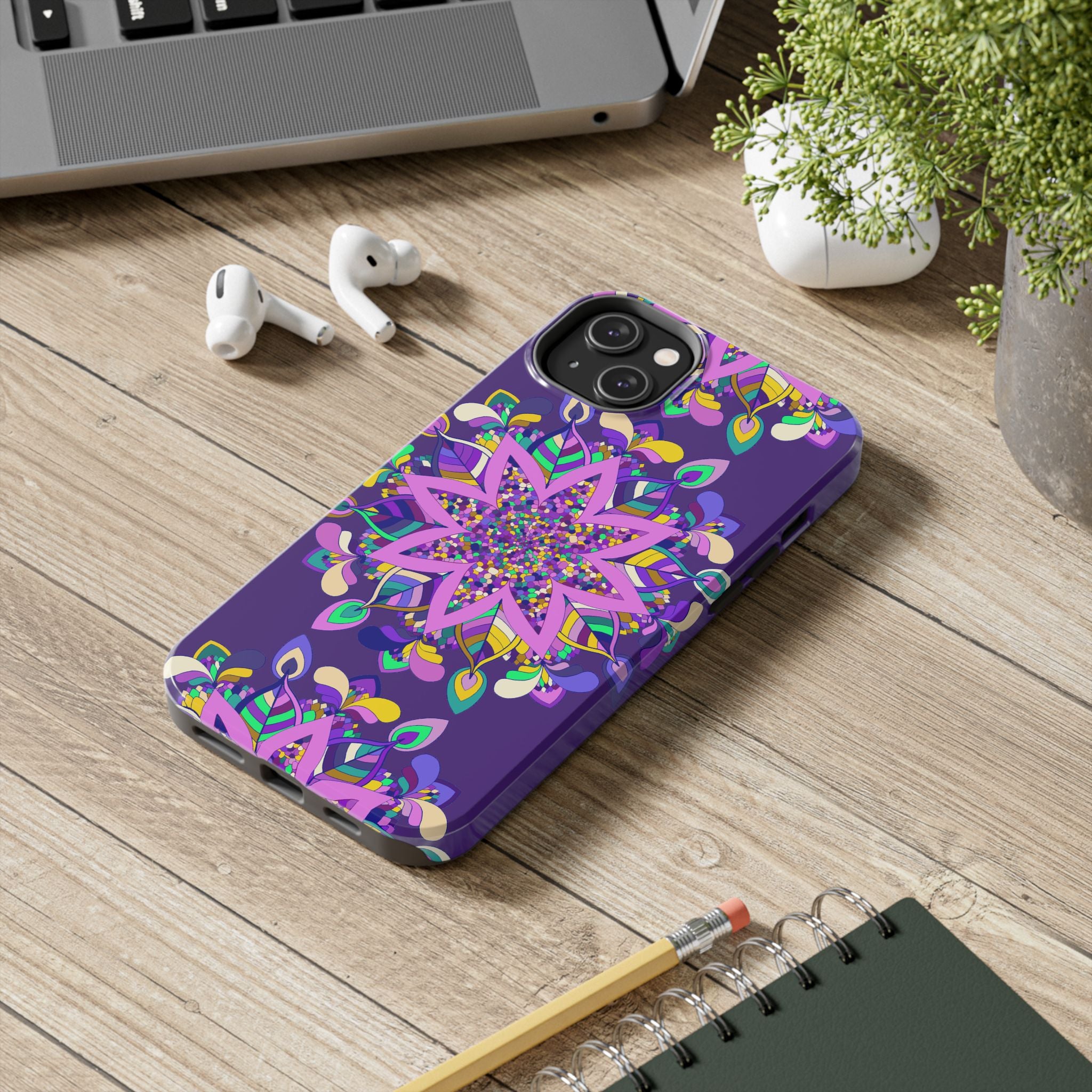 Hand-drawn purple Mandala Art iPhone X/XS phone case, featuring intricate design