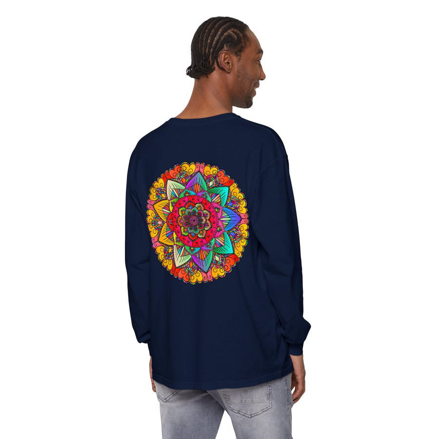 Stylish and versatile unisex long sleeve t-shirt with vibrant mandala pattern