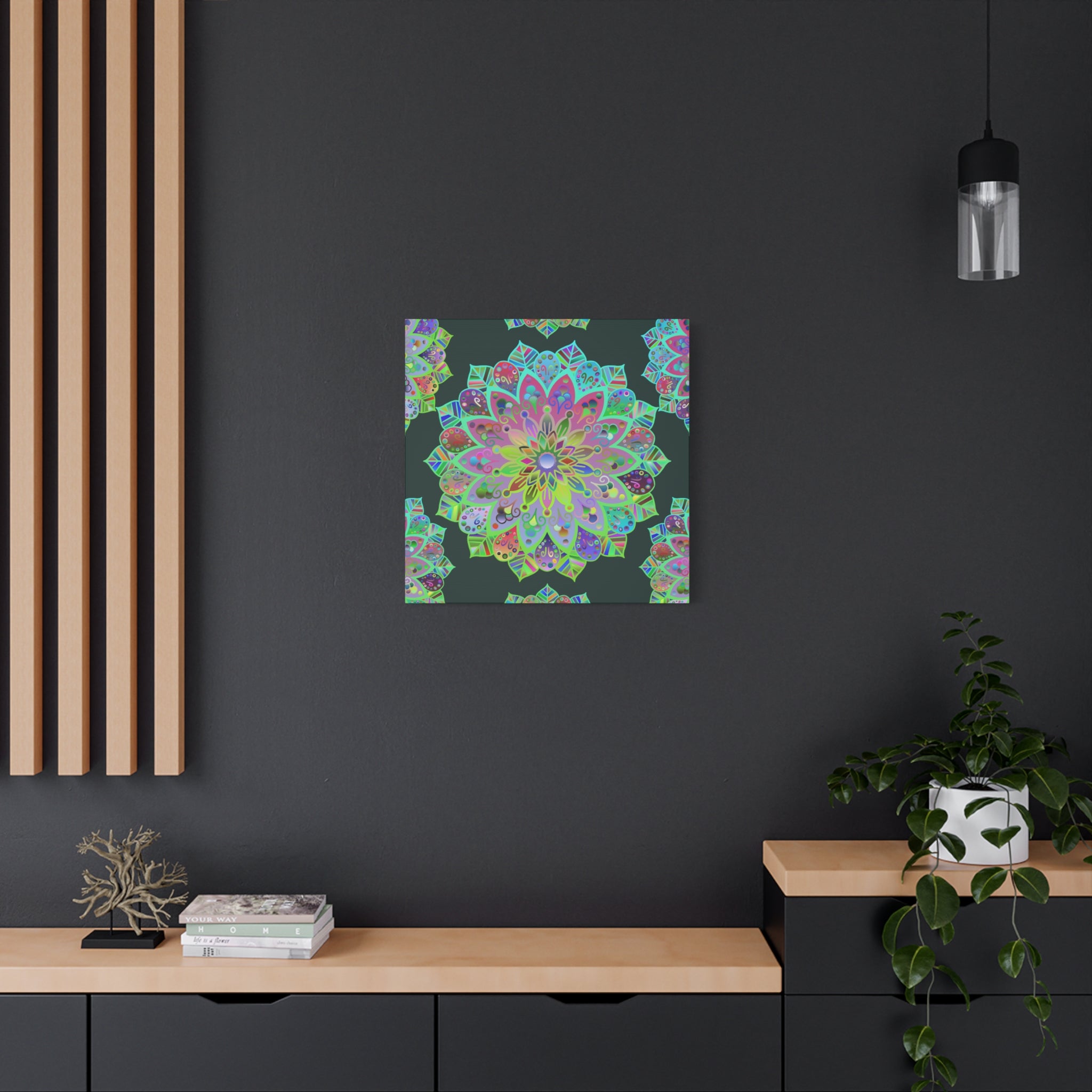 Vibrant Mandala Matte Canvas Wall Art — Colorful Floral Boho Stretched Print