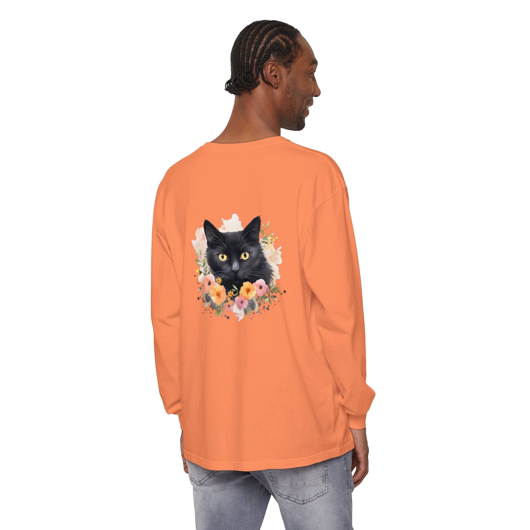 Comfortable and stylish black cat floral portrait unisex t-shirt