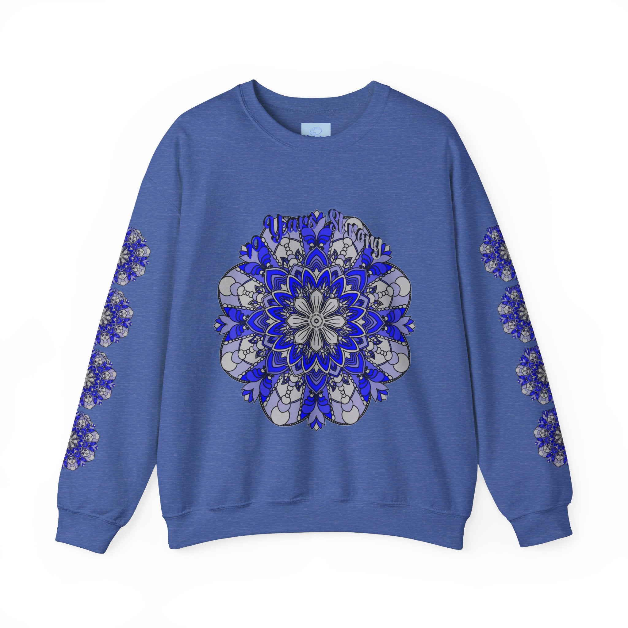 10th Anniversary 10 Years Strong Unisex Sweatshirt in Navy Lifestyle Shot on Female Model