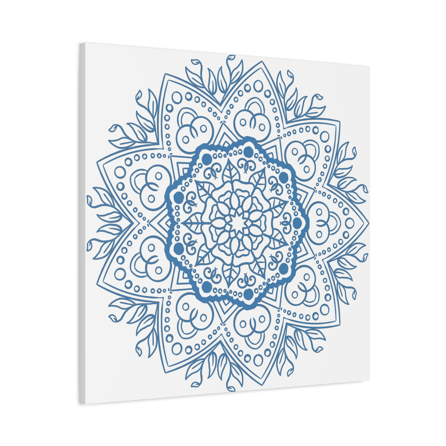 Handmade Mandala Art - Steel Blue Mandala Design Wall Art on Matte Canvas, Stretched, 125 - Unique and intricate mandala pattern in shades of steel blue