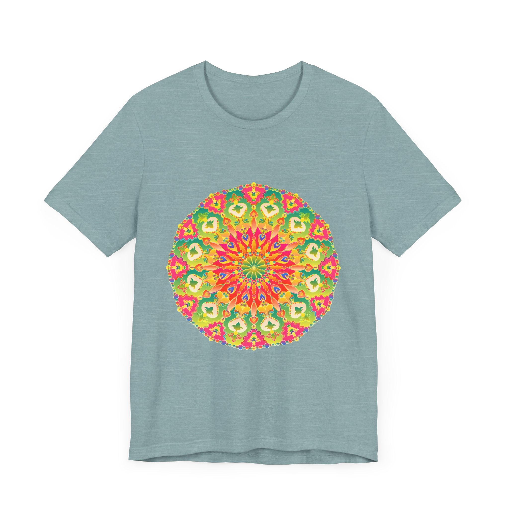 A group of people wearing the Vibrant Mandala Tee in various vibrant and intricate color combinations