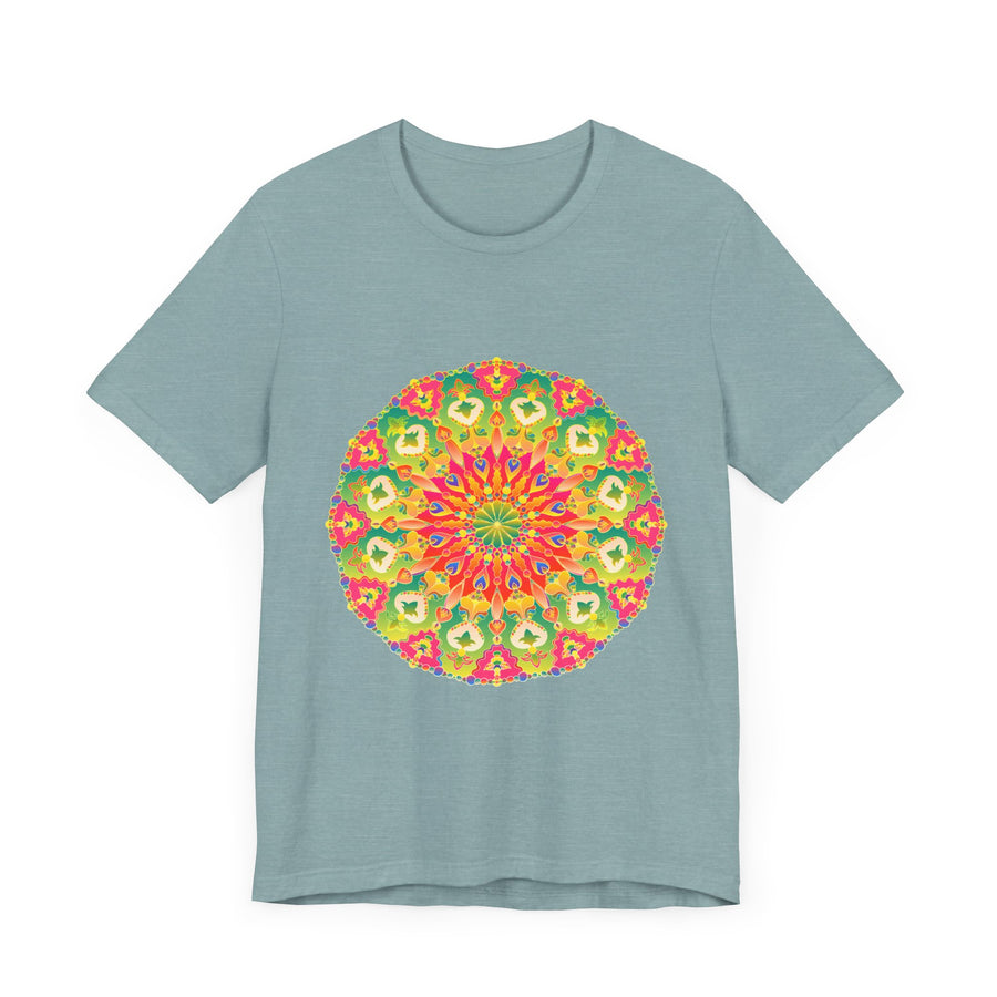 A group of people wearing the Vibrant Mandala Tee in various vibrant and intricate color combinations