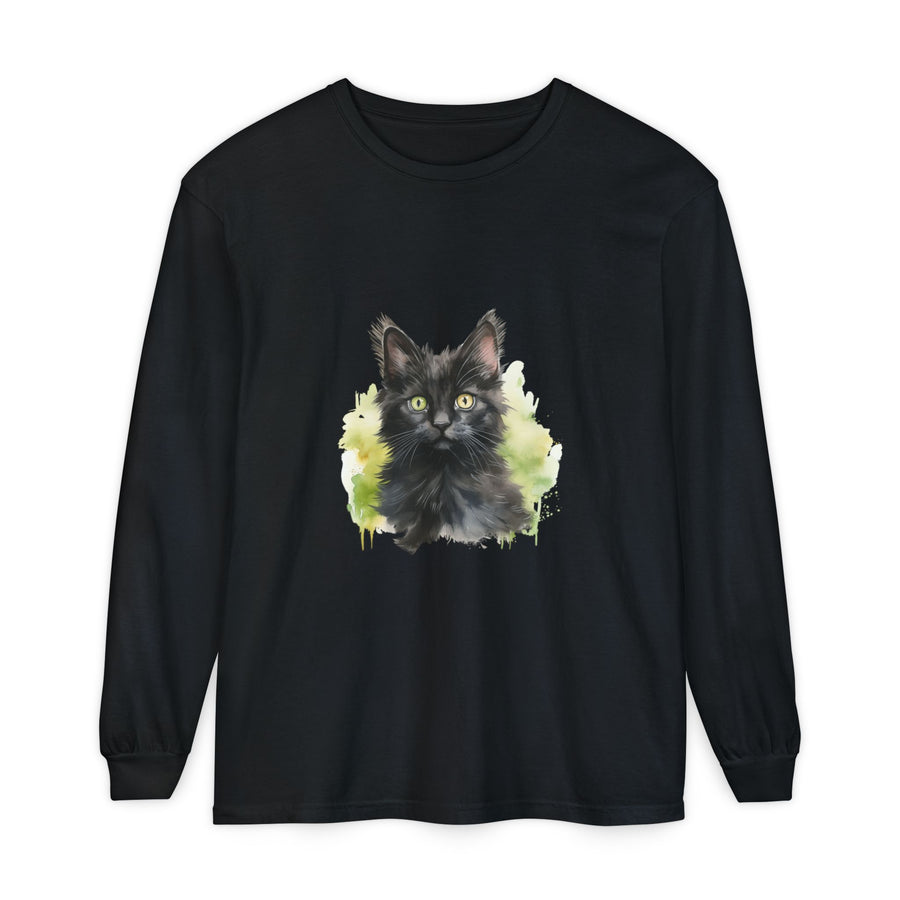 Full Sleeve Tee | Black Kitten Watercolor