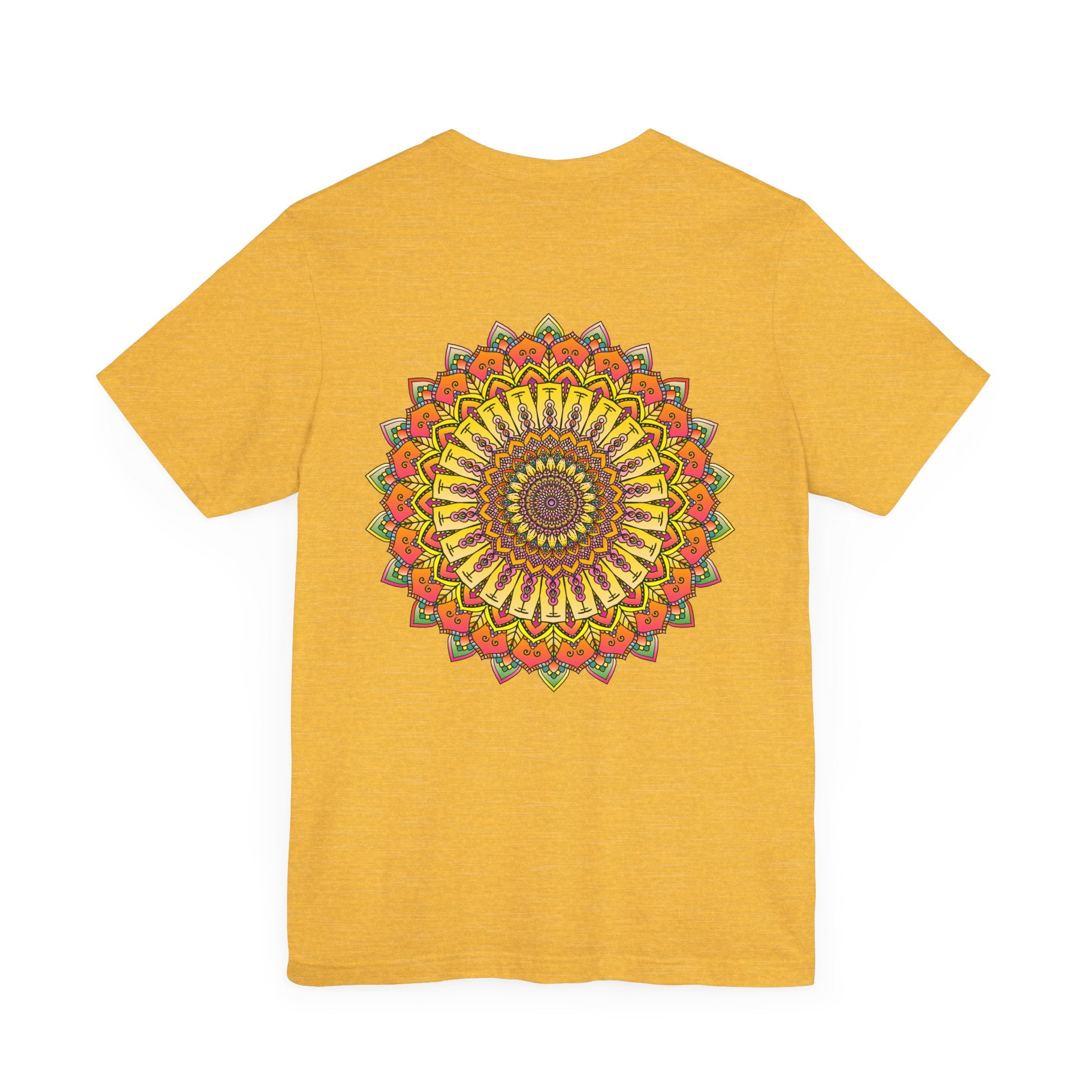 Unique mandala tee in bright hues promoting peace and harmony